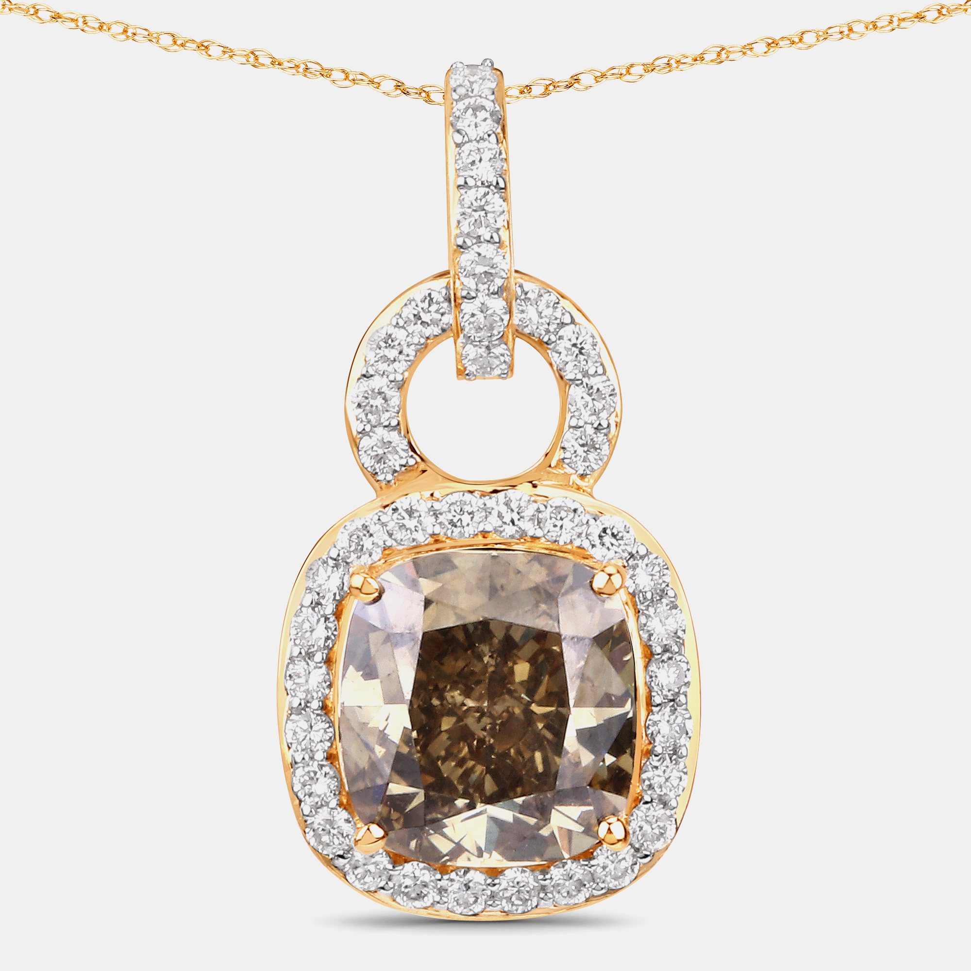 Pre-owned Hautefacets 2.50 Cts Brown Diamond And Diamond 18k Yellow Gold Statement Pendant