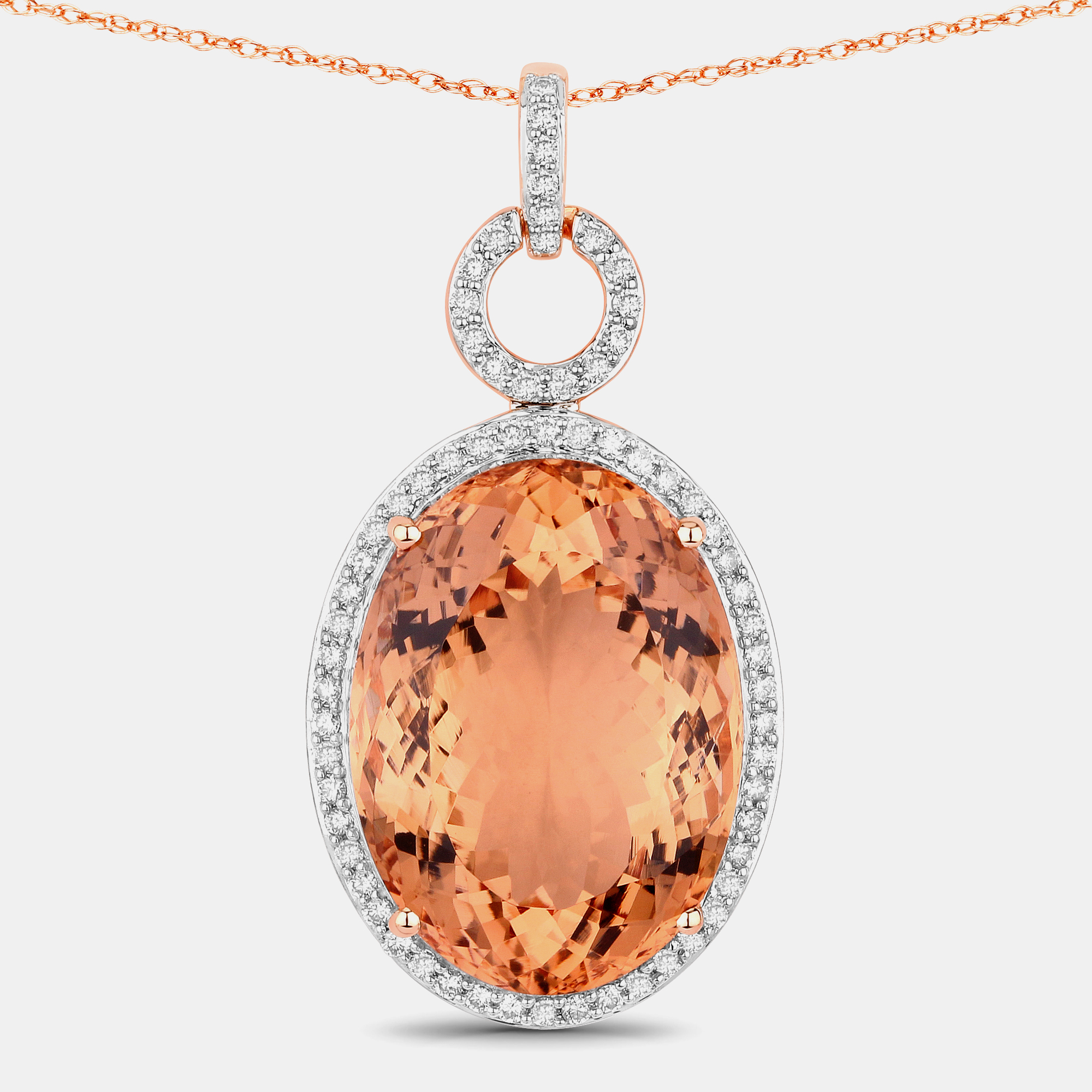 Pre-owned Hautefacets 25.13 Cts Morganite And Diamond 14k Rose Gold Halo Pendant