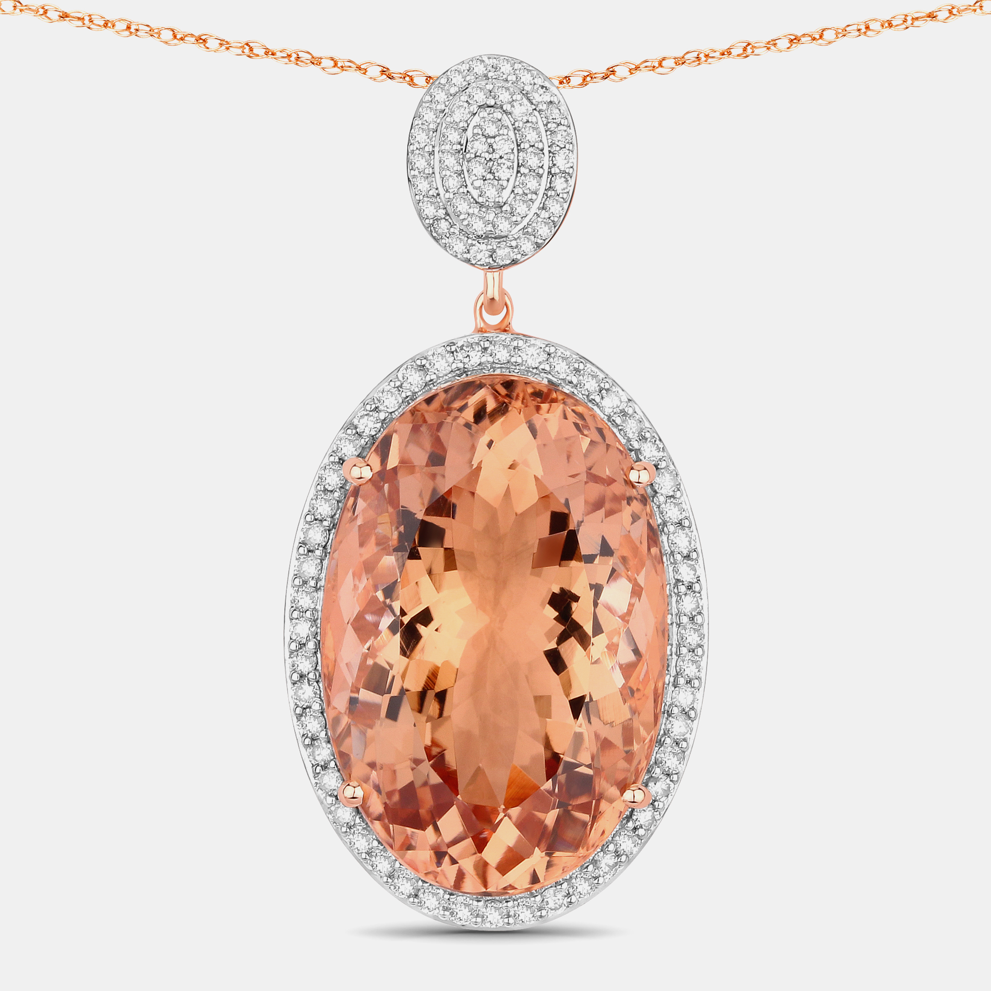 Click to view more detailed imagery on our partner's website Pre-owned Hautefacets 23.83 Cts Morganite And Diamond 14k Rose Gold Halo Pendant