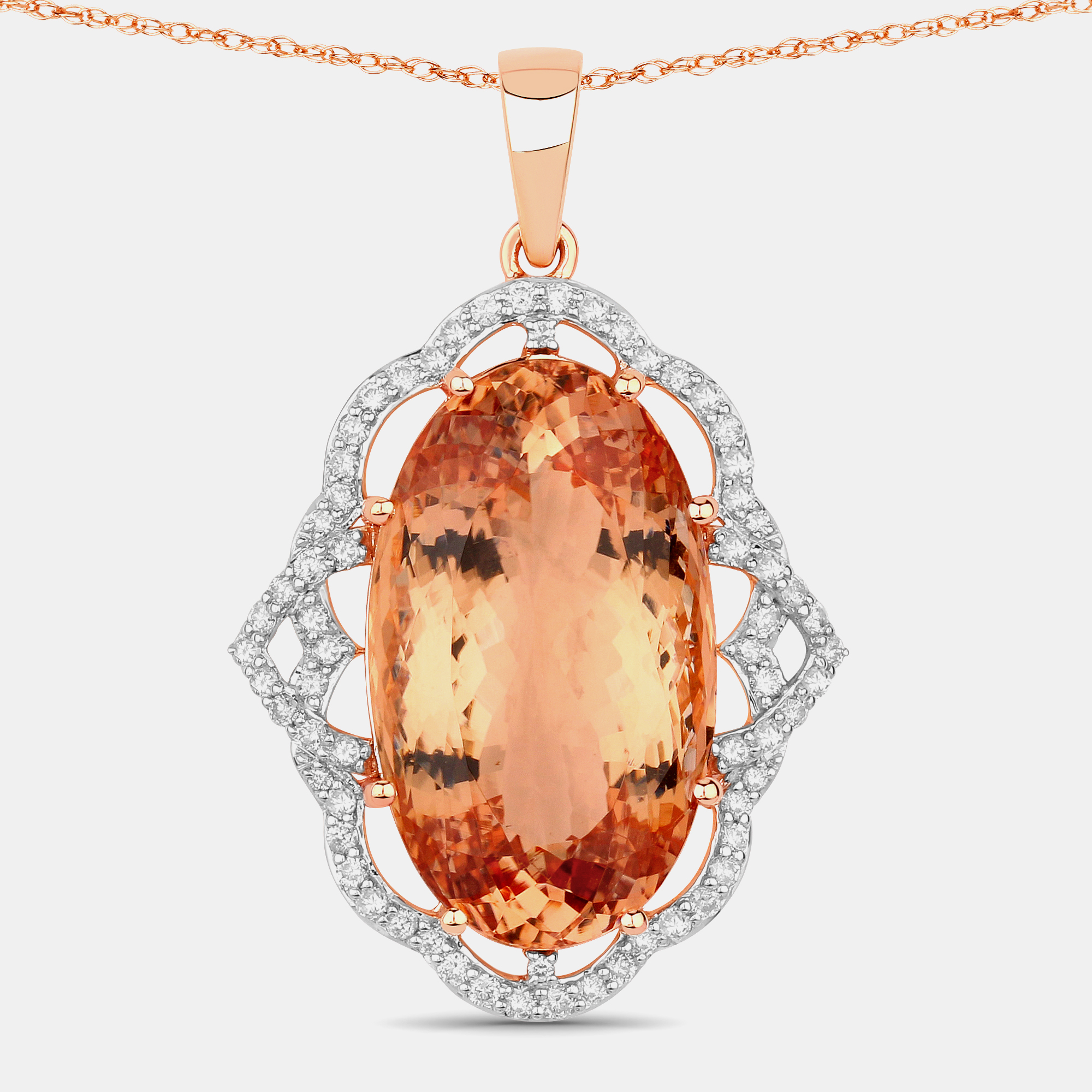 

26.59 cts Morganite and Diamond 14K Rose Gold Statement Pendant