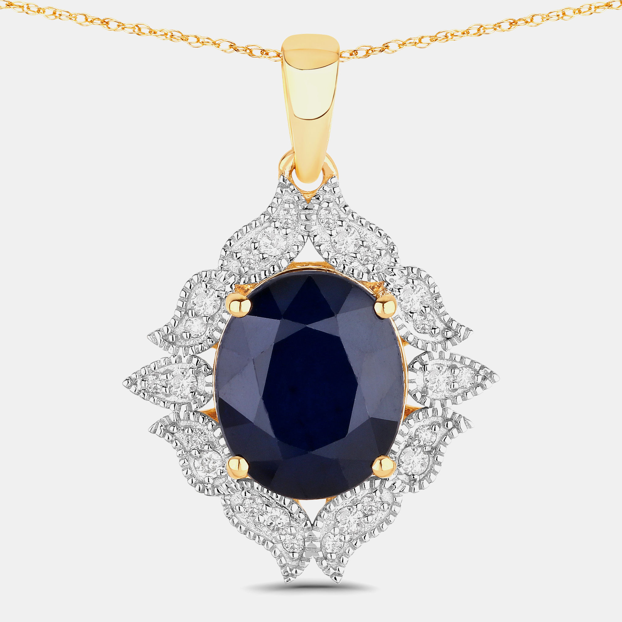 Pre-owned Hautefacets 6.21 Cts Blue Sapphire And Diamond 14k Yellow Gold Statement Pendant