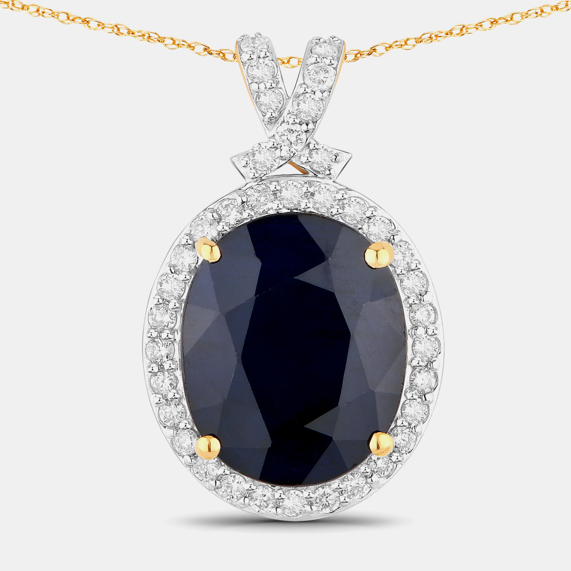 Click to view more detailed imagery on our partner's website Pre-owned Hautefacets 6.21 Cts Blue Sapphire And Diamond 14k Yellow Gold Halo Pendant