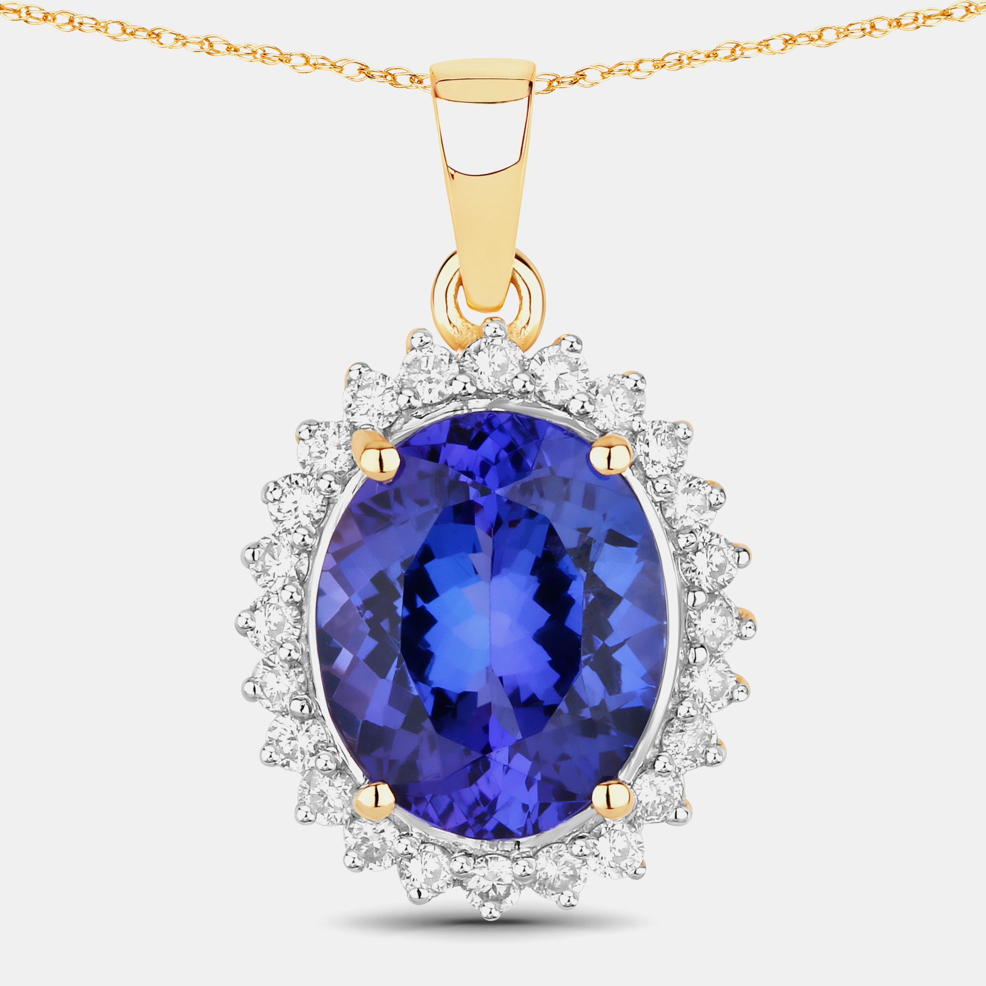 Click to view more detailed imagery on our partner's website Pre-owned Hautefacets 4.34 Cts Tanzanite And Diamond 14k Yellow Gold Halo Pendant