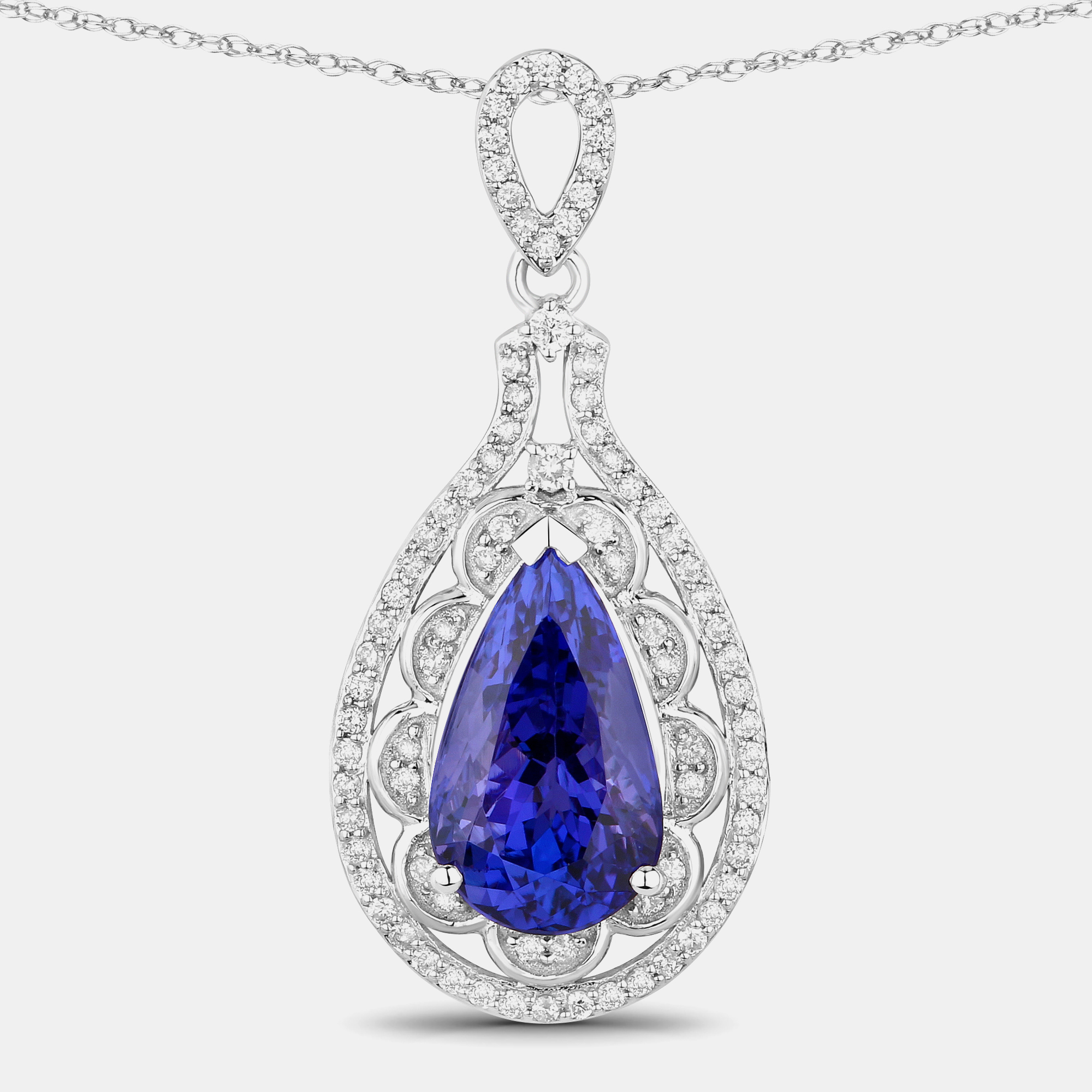 Click to view more detailed imagery on our partner's website Pre-owned Hautefacets 6.17 Cts Tanzanite And Diamond 14k White Gold Teardrop Pendant