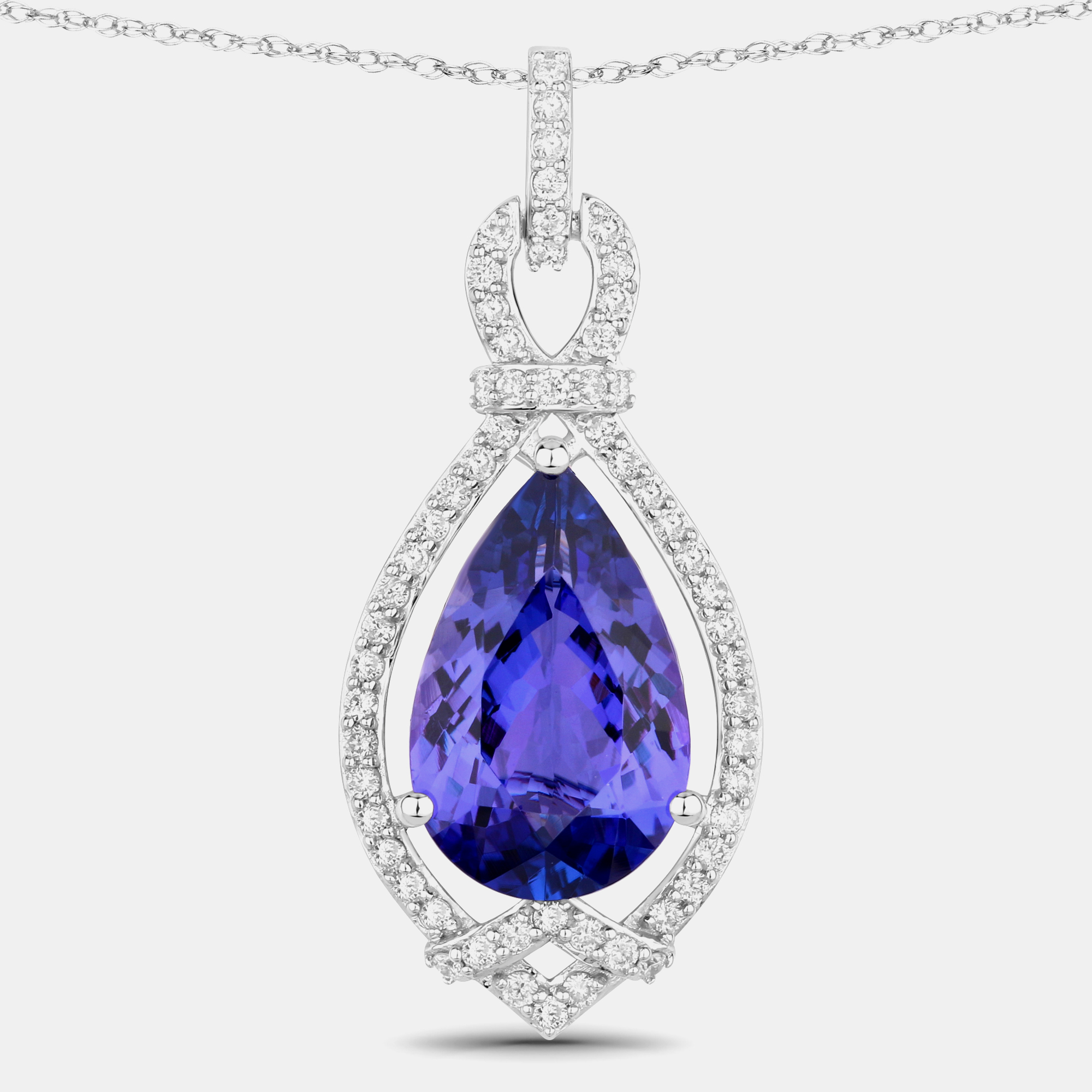 

6.52 cts Tanzanite and Diamond 14K White Gold Teardrop Pendant
