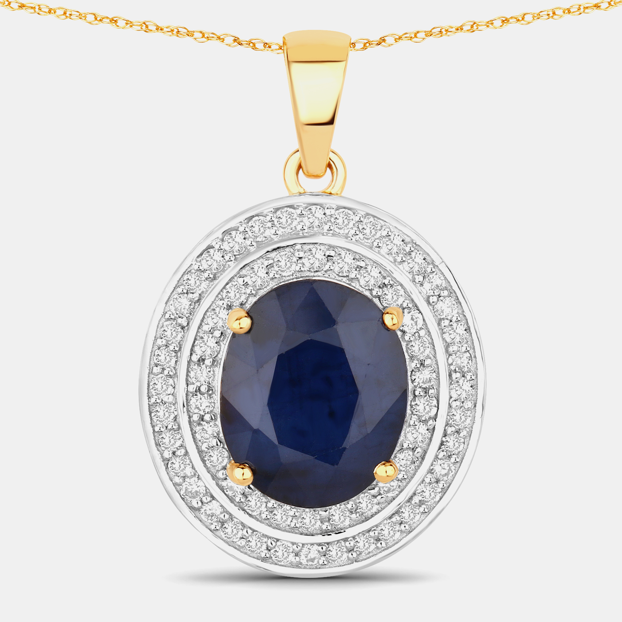 Click to view more detailed imagery on our partner's website Pre-owned Hautefacets 4.32 Cts Blue Sapphire And Diamond 14k Yellow Gold Halo Pendant
