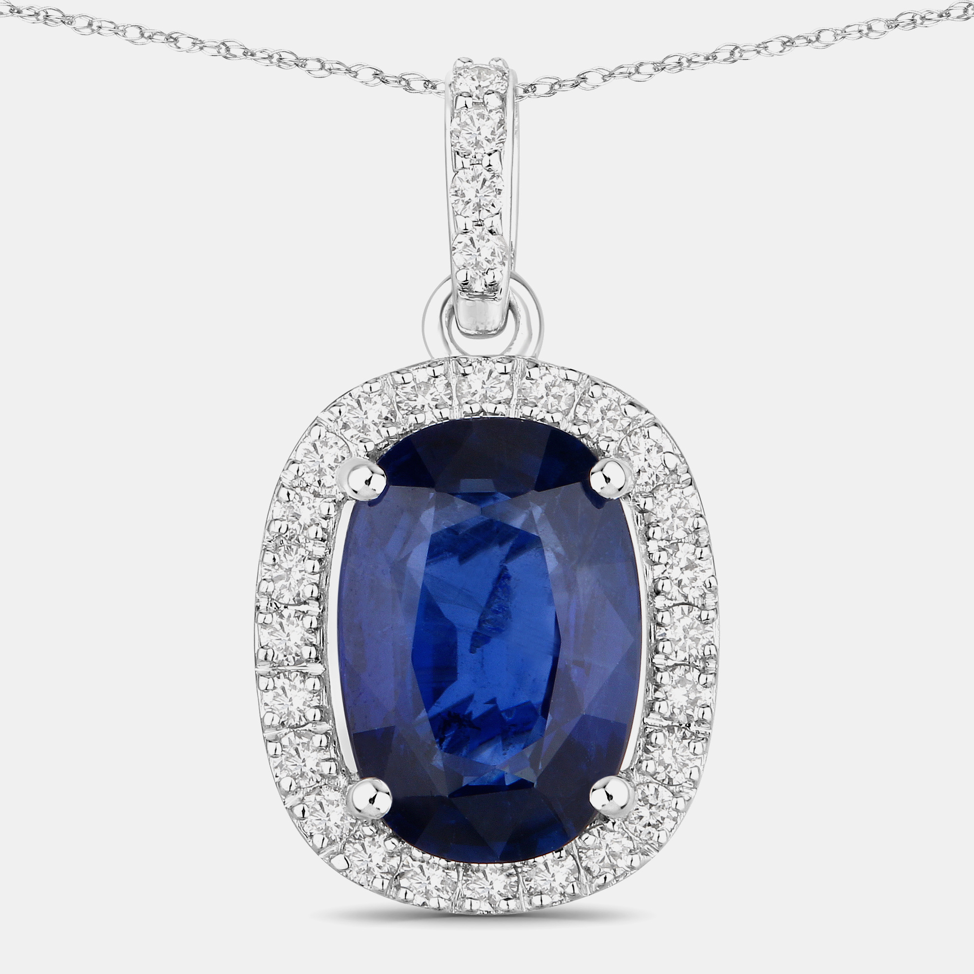 Pre-owned Hautefacets 2.83 Cts Ceylon Blue Sapphire And Diamond 18k White Gold Halo Pendant