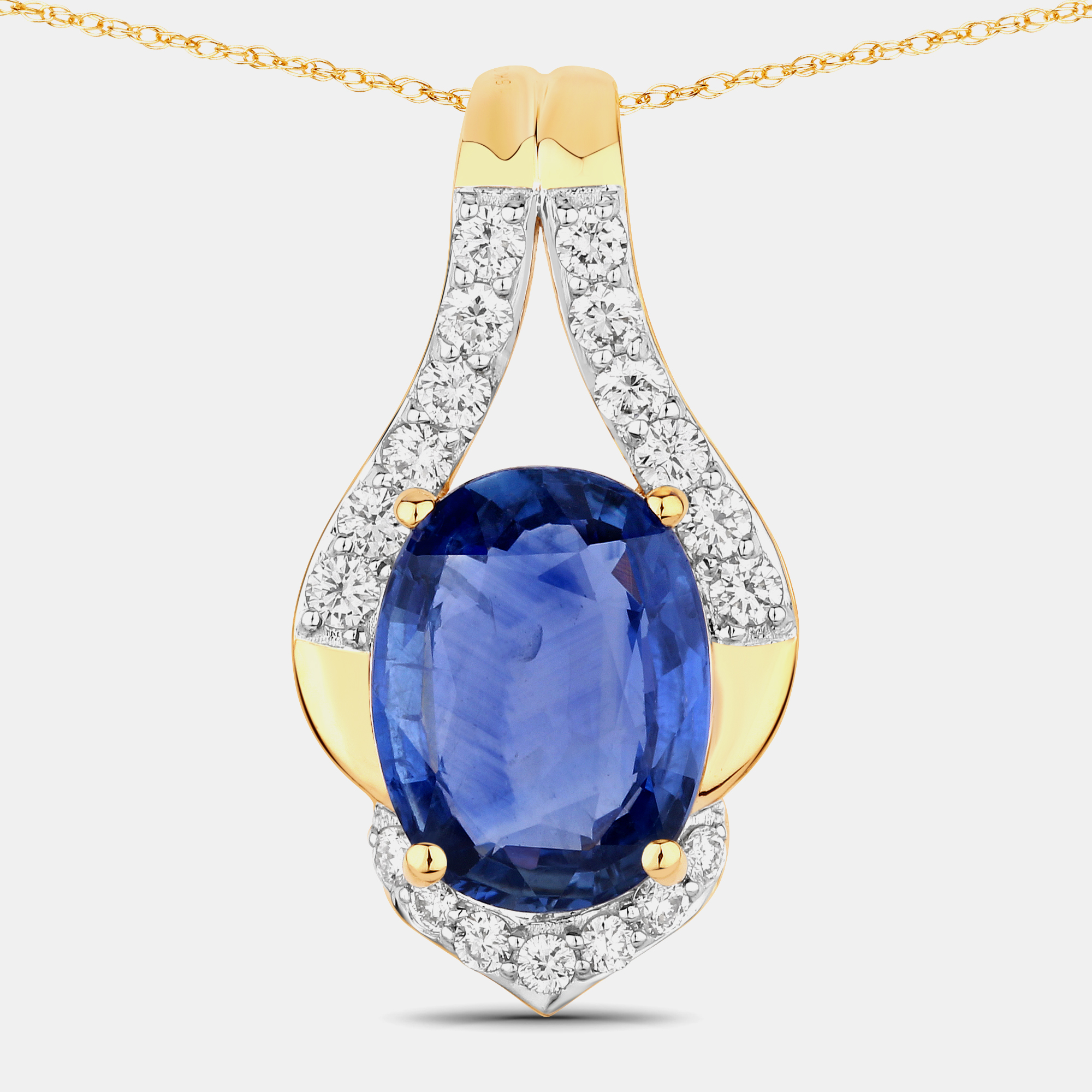 

3.73 cts Ceylon Blue Sapphire and Diamond 18K Yellow Gold Statement Pendant