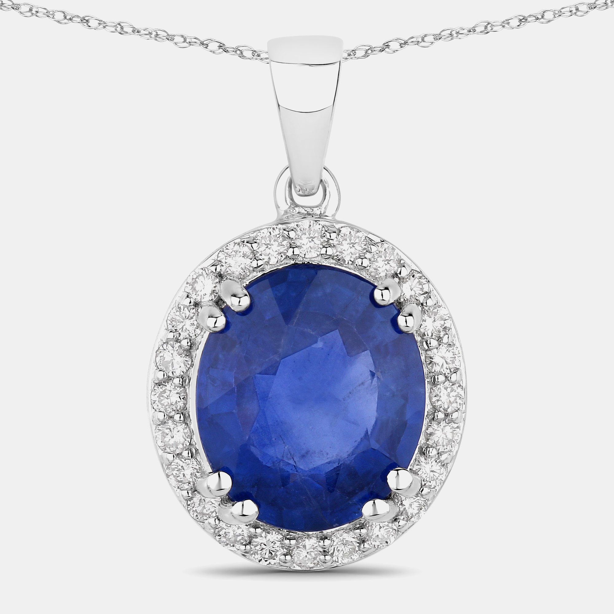 Pre-owned Hautefacets 2.91 Cts Ceylon Blue Sapphire And Diamond 18k White Gold Halo Pendant