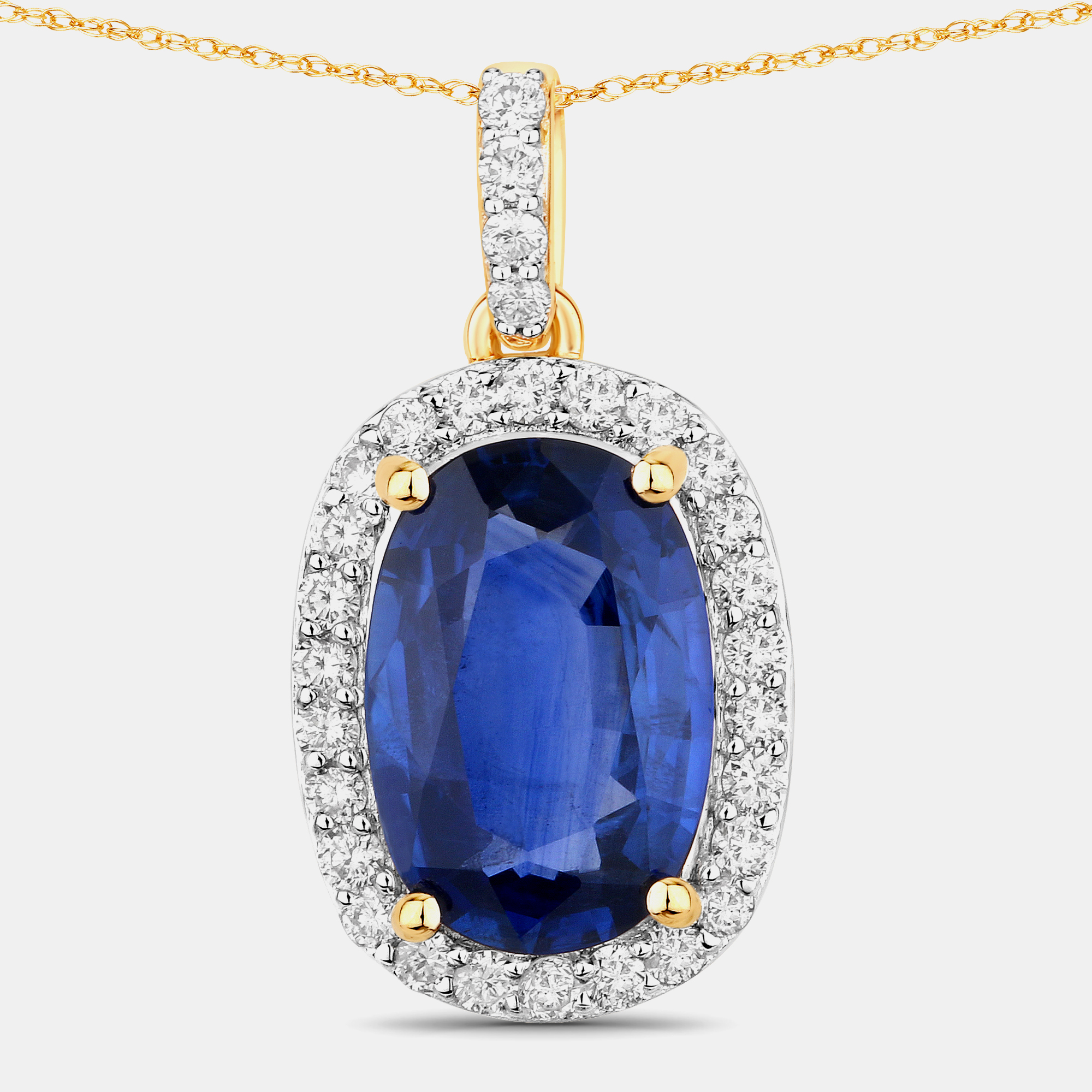 Pre-owned Hautefacets 2.06 Cts Ceylon Blue Sapphire And Diamond 18k Yellow Gold Halo Pendant