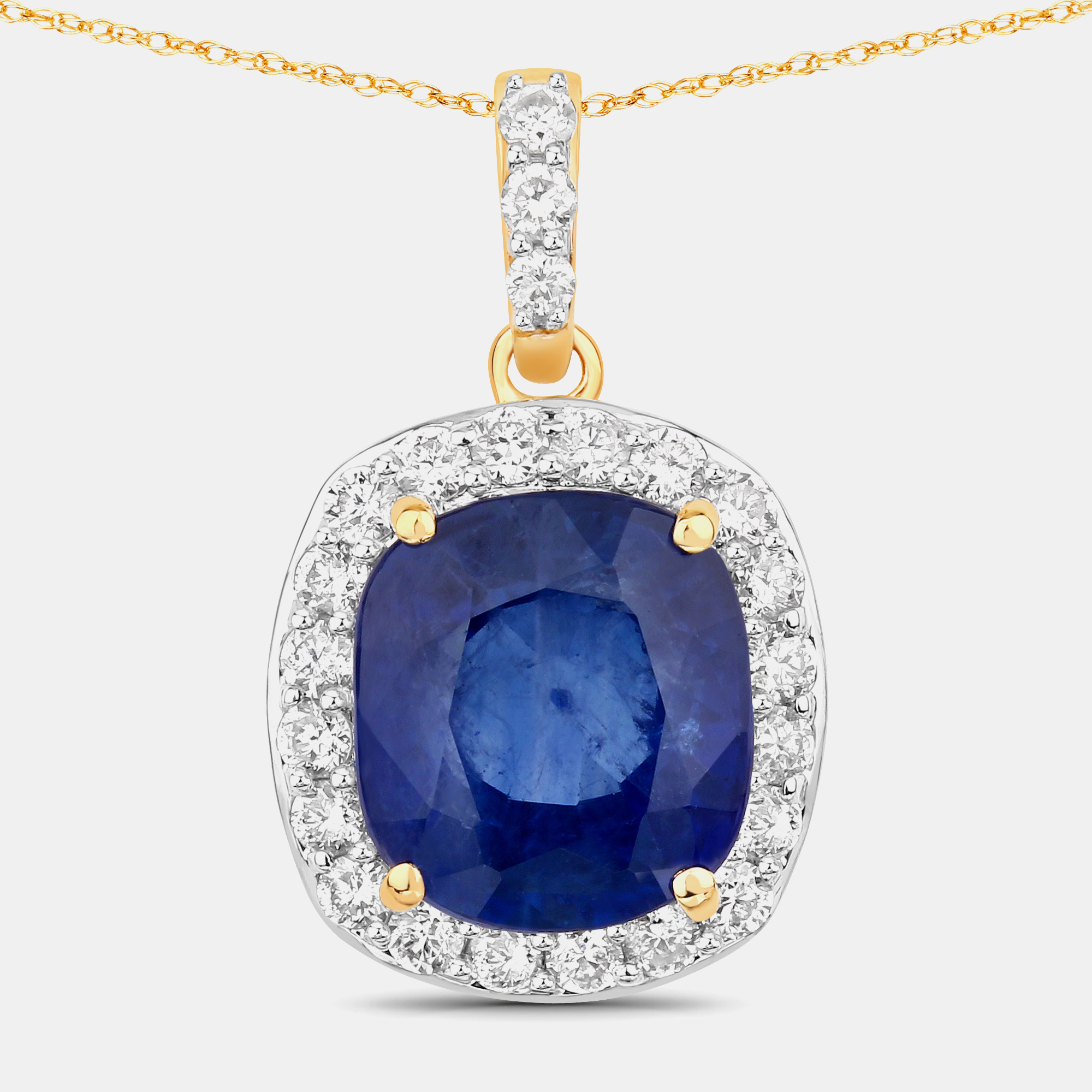 

2.96 cts Ceylon Blue Sapphire and Diamond 18K Yellow Gold Halo Pendant