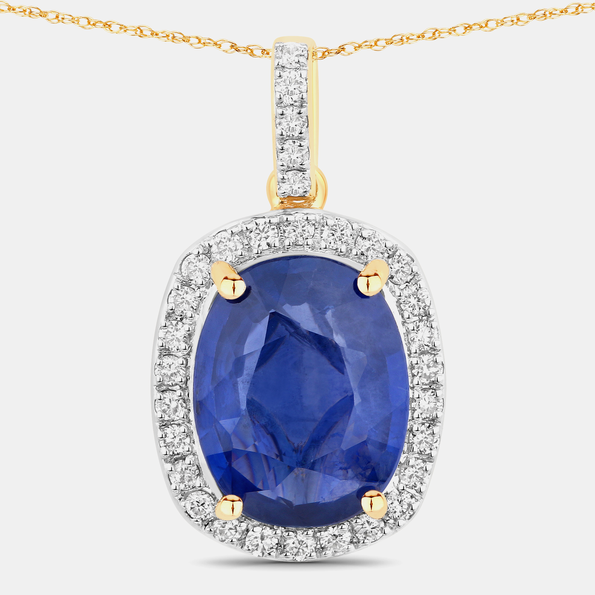 Click to view more detailed imagery on our partner's website Pre-owned Hautefacets 3.67 Cts Ceylon Blue Sapphire And Diamond 18k Yellow Gold Halo Pendant