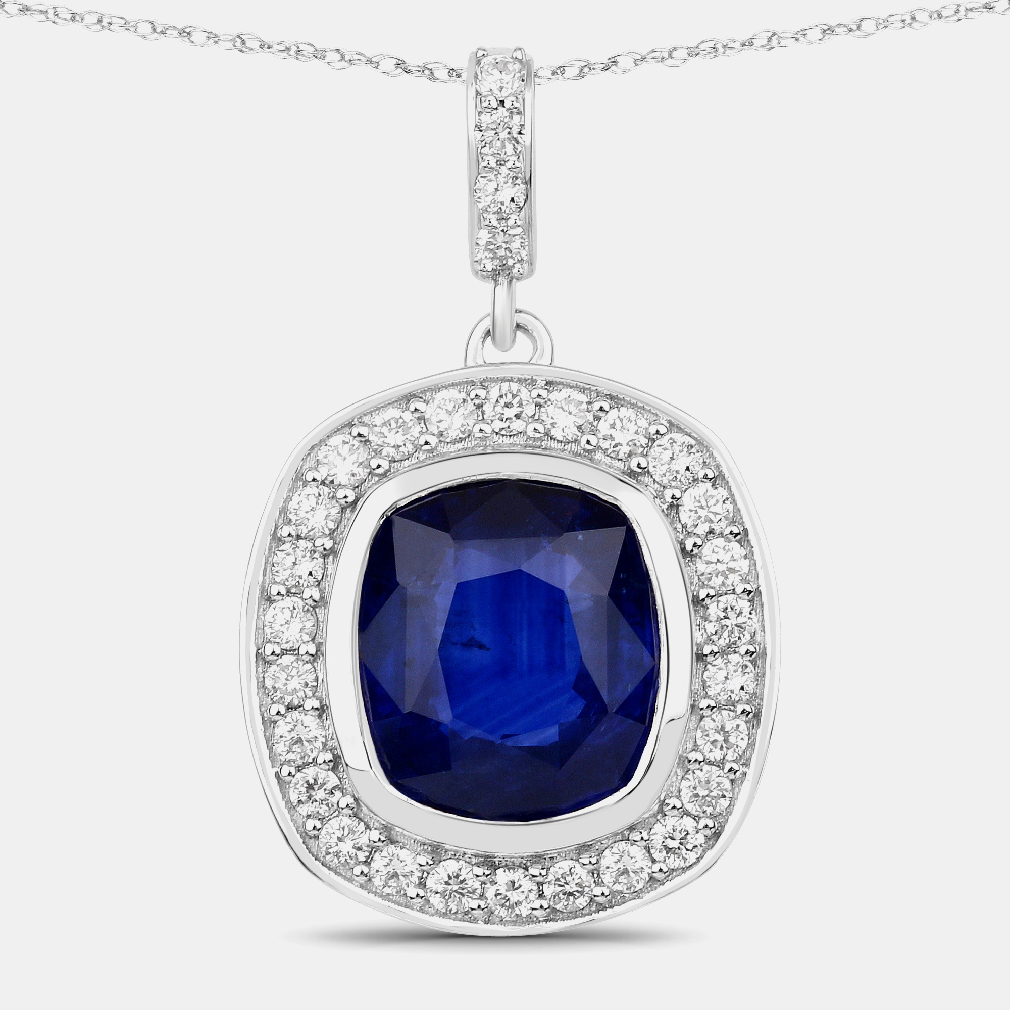 Click to view more detailed imagery on our partner's website Pre-owned Hautefacets 2.66 Cts Ceylon Blue Sapphire And Diamond 18k White Gold Halo Pendant