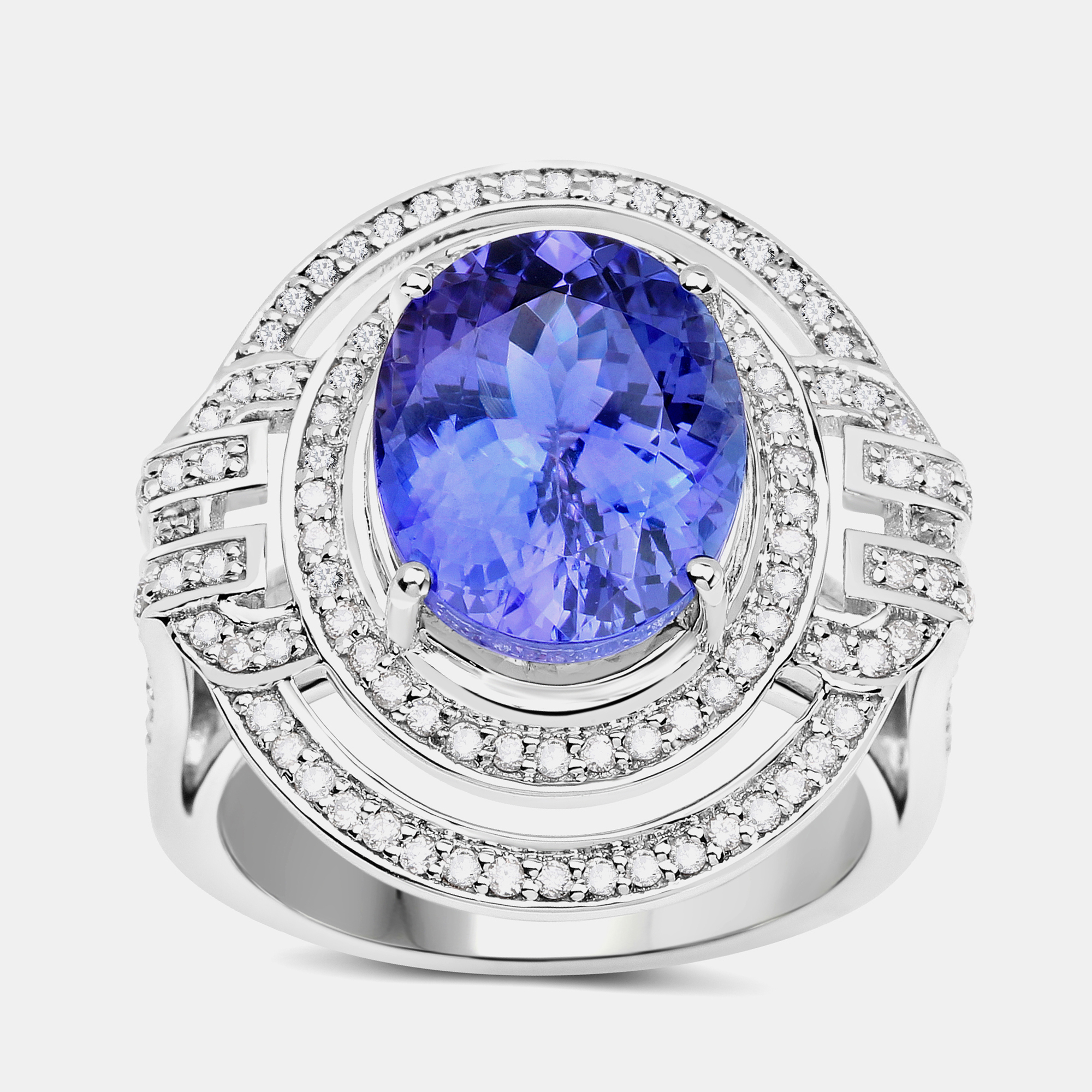 Pre-owned Hautefacets 6.22 Cts Tanzanite And Diamond 14k White Gold Halo Ring Us Size 7