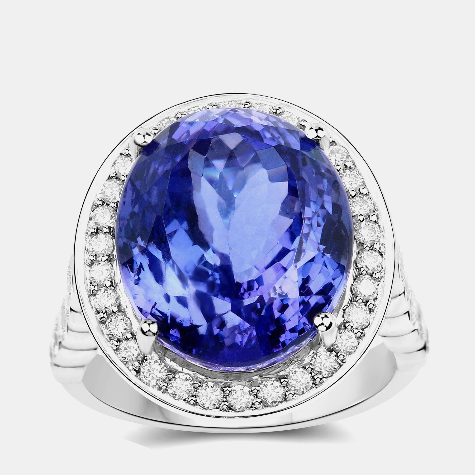 Pre-owned Hautefacets 17.60 Cts Tanzanite And Diamond 18k White Gold Halo Ring Us Size 8