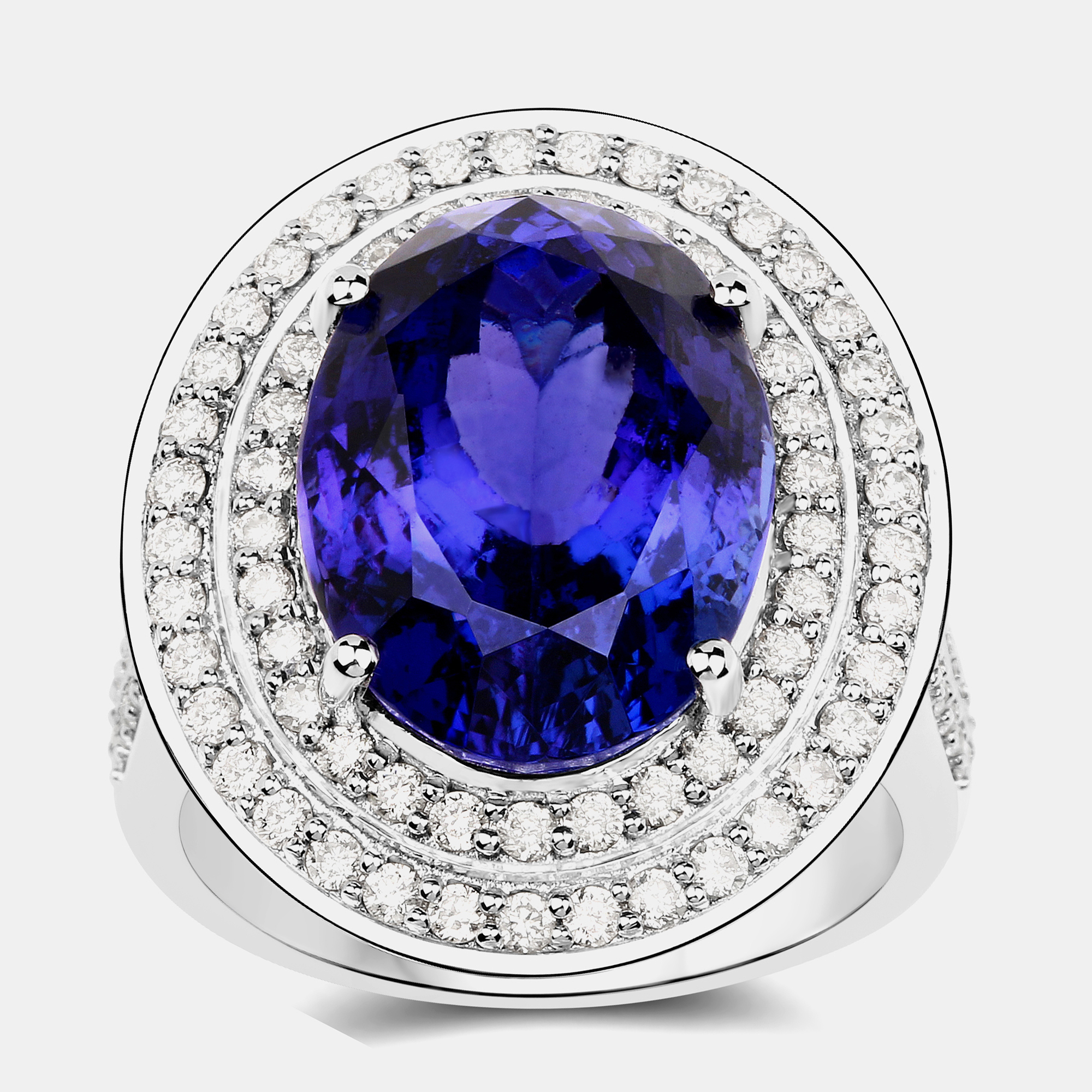 Pre-owned Hautefacets 12.53 Cts Tanzanite And Diamond 18k White Gold Halo Ring Us Size 8