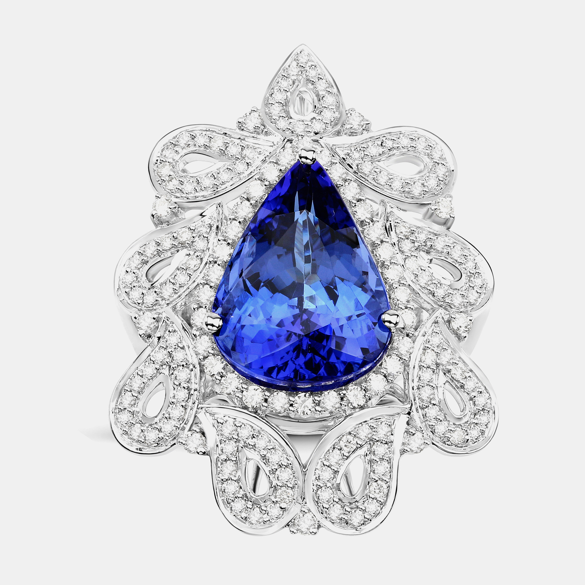 Click to view more detailed imagery on our partner's website Pre-owned Hautefacets 10.43 Cts Tanzanite And Diamond 18k White Gold Halo Ring Us Size 8