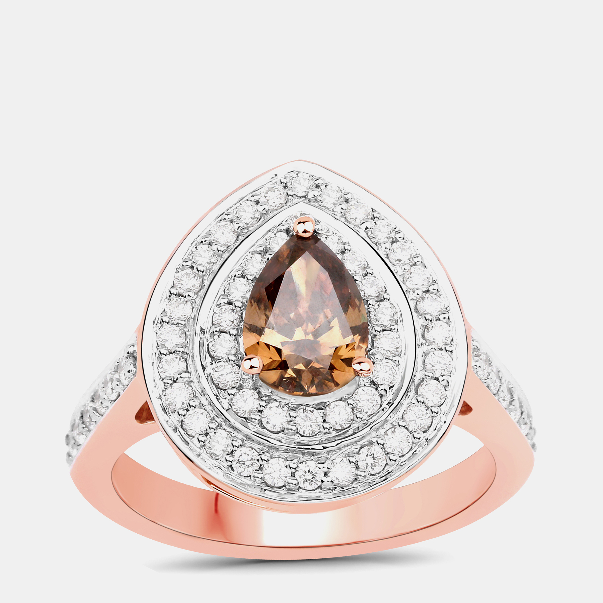 Click to view more detailed imagery on our partner's website Pre-owned Hautefacets 1.00 Cts Chocolate Brown Diamond And Diamond 18k Rose Gold Halo Ring Us Size 7