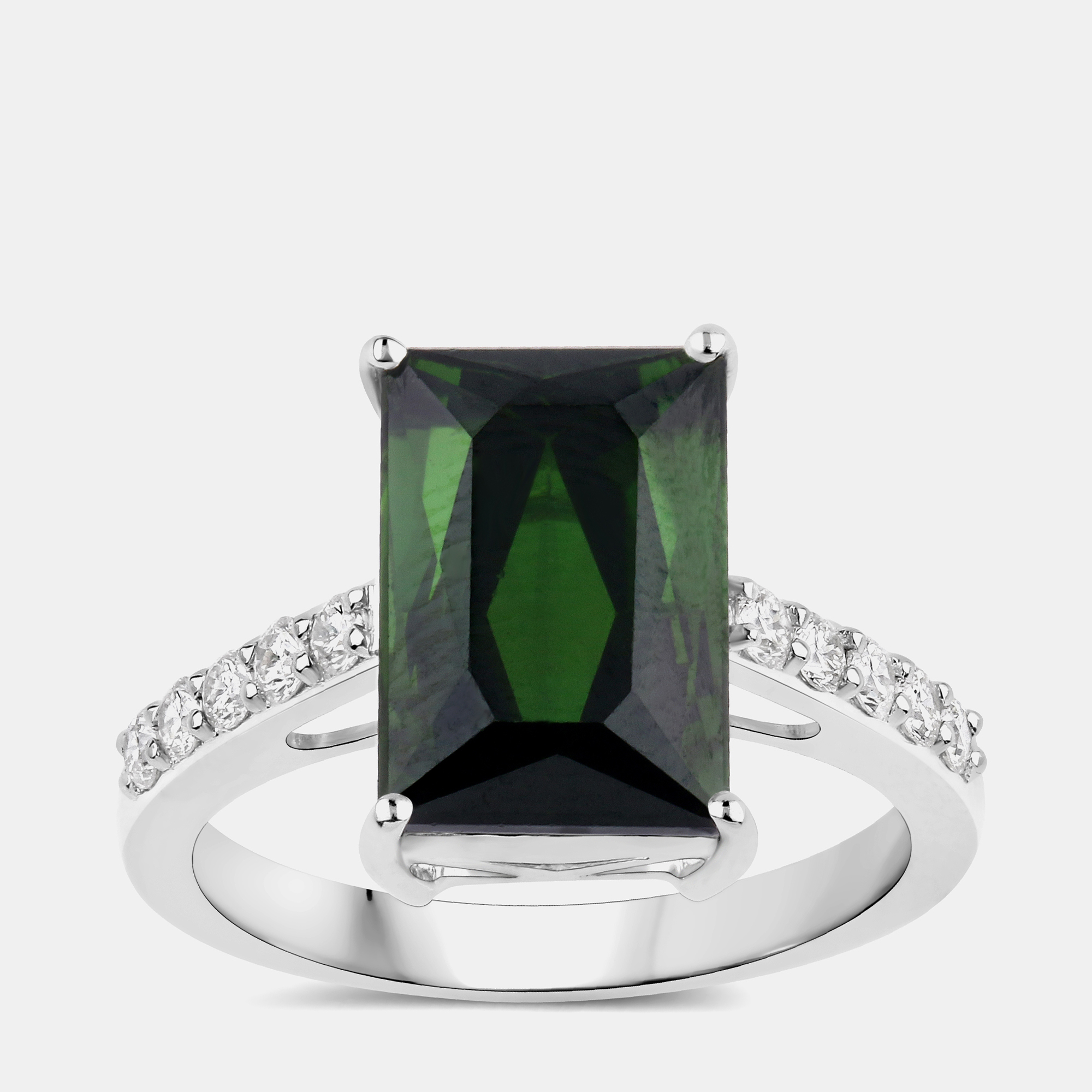 Pre-owned Hautefacets 5.86 Cts Green Tourmaline And Diamond 14k White Gold Bridge Ring Us Size 7