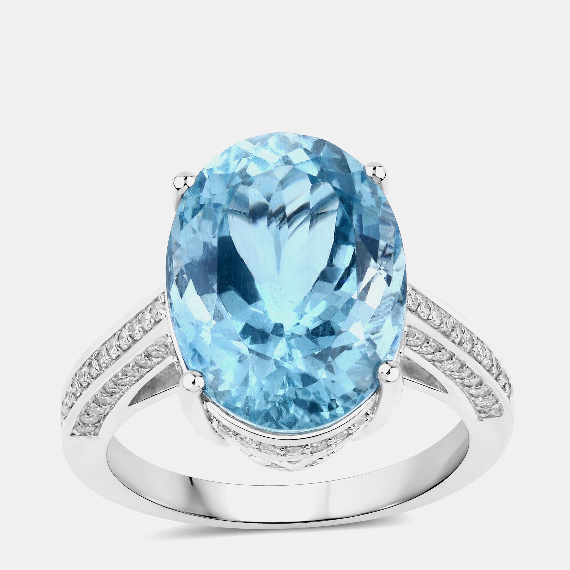 Click to view more detailed imagery on our partner's website Pre-owned Hautefacets 8.48 Cts Aquamarine And Diamond 14k White Gold Bridge Ring Us Size 7