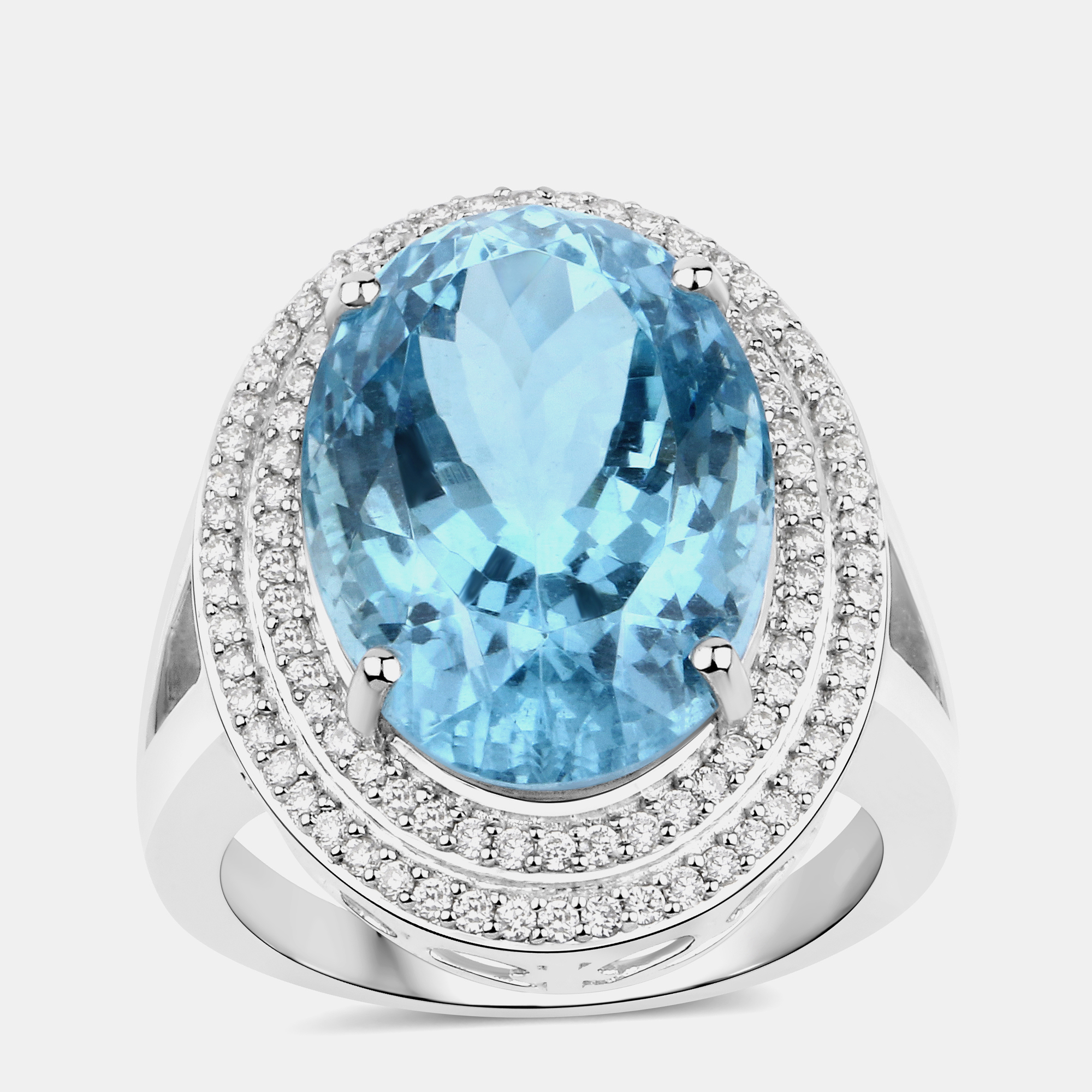 Click to view more detailed imagery on our partner's website Pre-owned Hautefacets 12.44 Cts Aquamarine And Diamond 14k White Gold Halo Ring Us Size 7