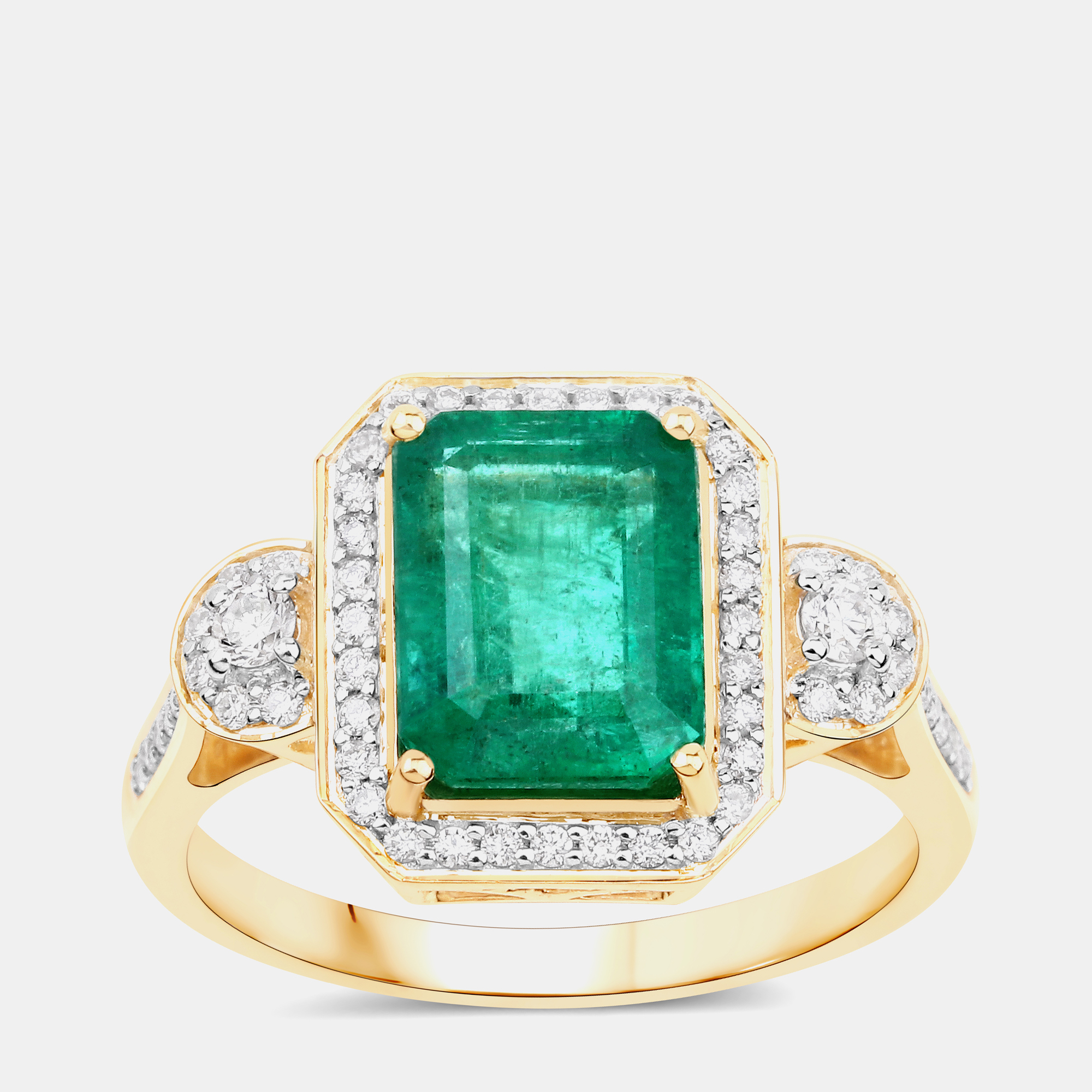 Click to view more detailed imagery on our partner's website Pre-owned Hautefacets 2.56 Cts Zambian Emerald And Diamond 14k Yellow Gold Statement Ring Us Size 7
