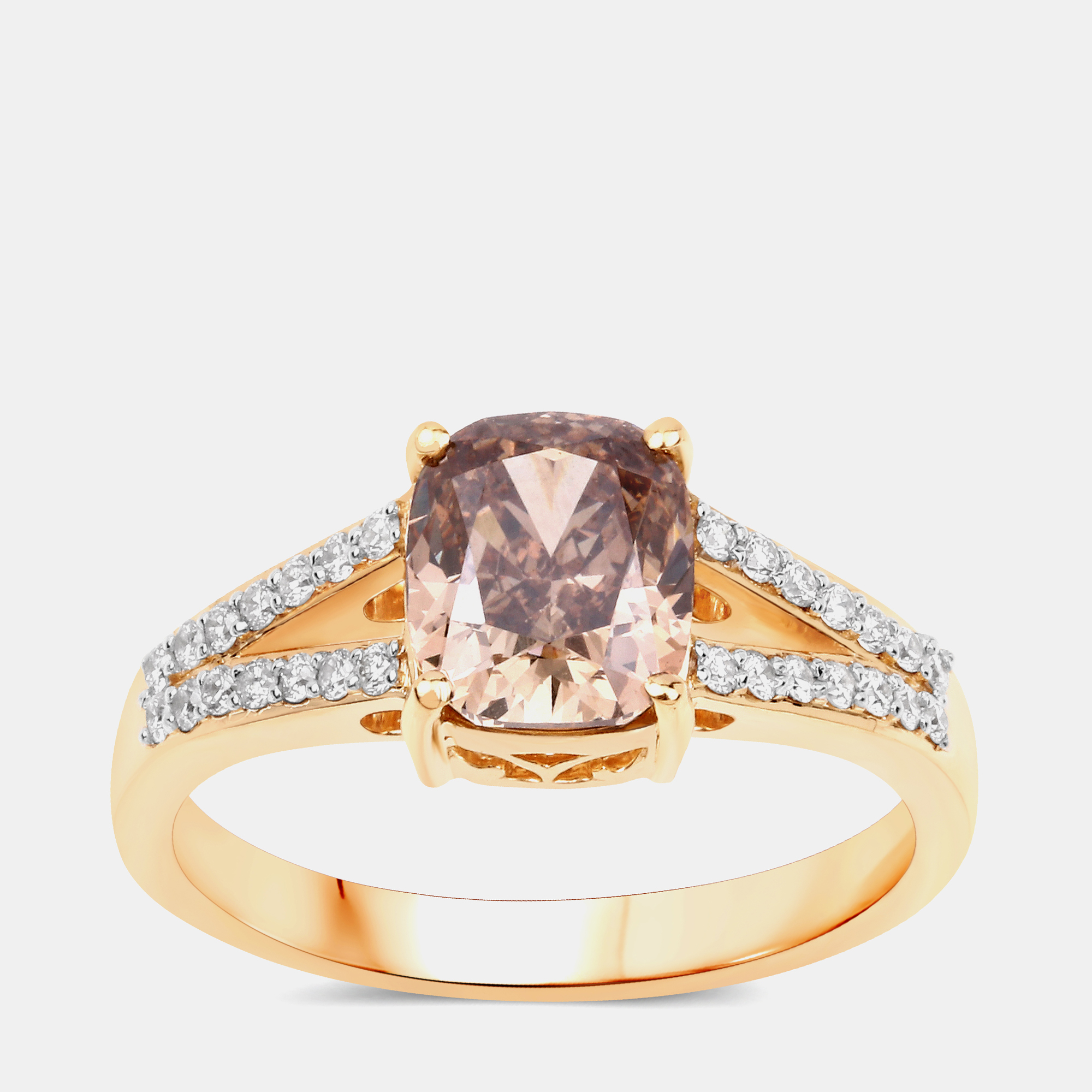 

2.02 cts Brown Diamond and Diamond 18K Yellow Gold Bridge Ring US Size 7