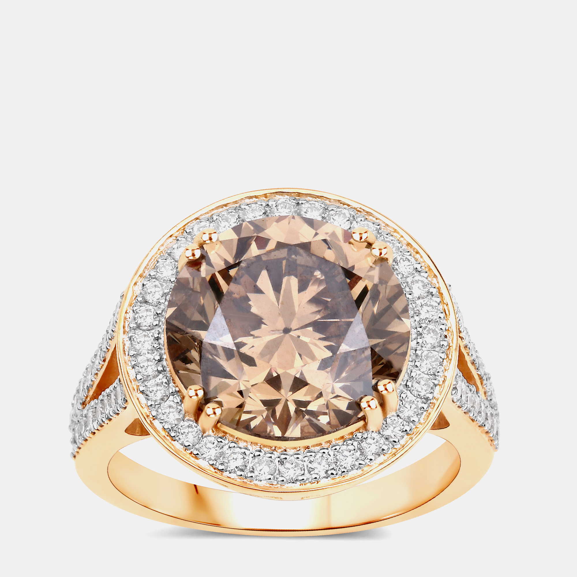 Pre-owned Hautefacets 7.07 Cts Brown Diamond And Diamond 18k Yellow Gold Statement Ring Us Size 7