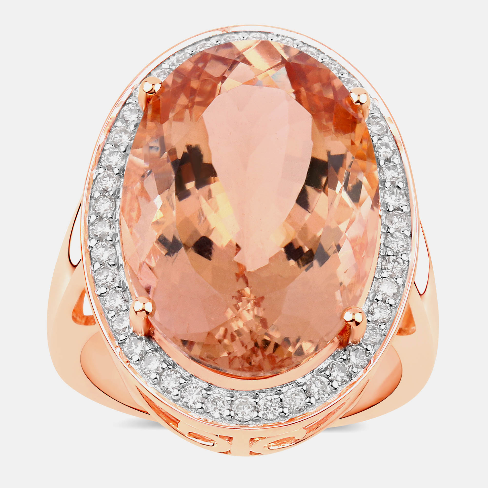 Pre-owned Hautefacets 14.67 Cts Morganite And Diamond 14k Rose Gold Halo Ring Us Size 7