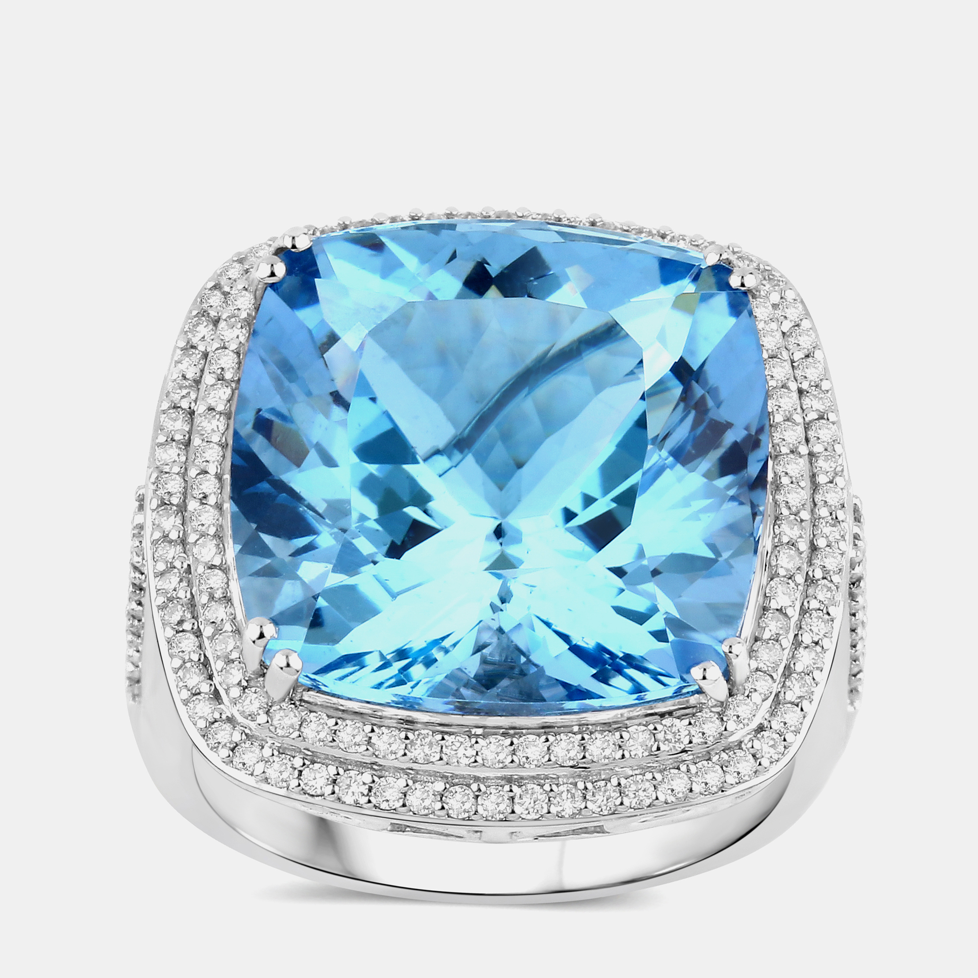 Pre-owned Hautefacets 12.80 Cts Aquamarine And Diamond 14k White Gold Halo Ring Us Size 7