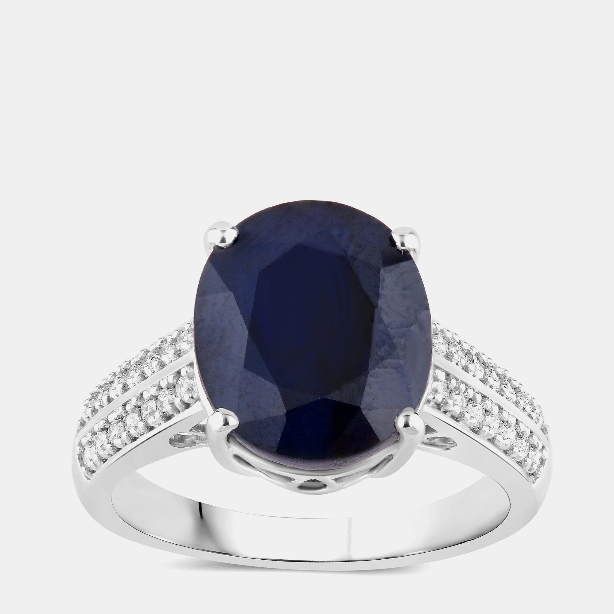 Pre-owned Hautefacets 6.21 Cts Blue Sapphire And Diamond 14k White Gold Bridge Ring Us Size 7