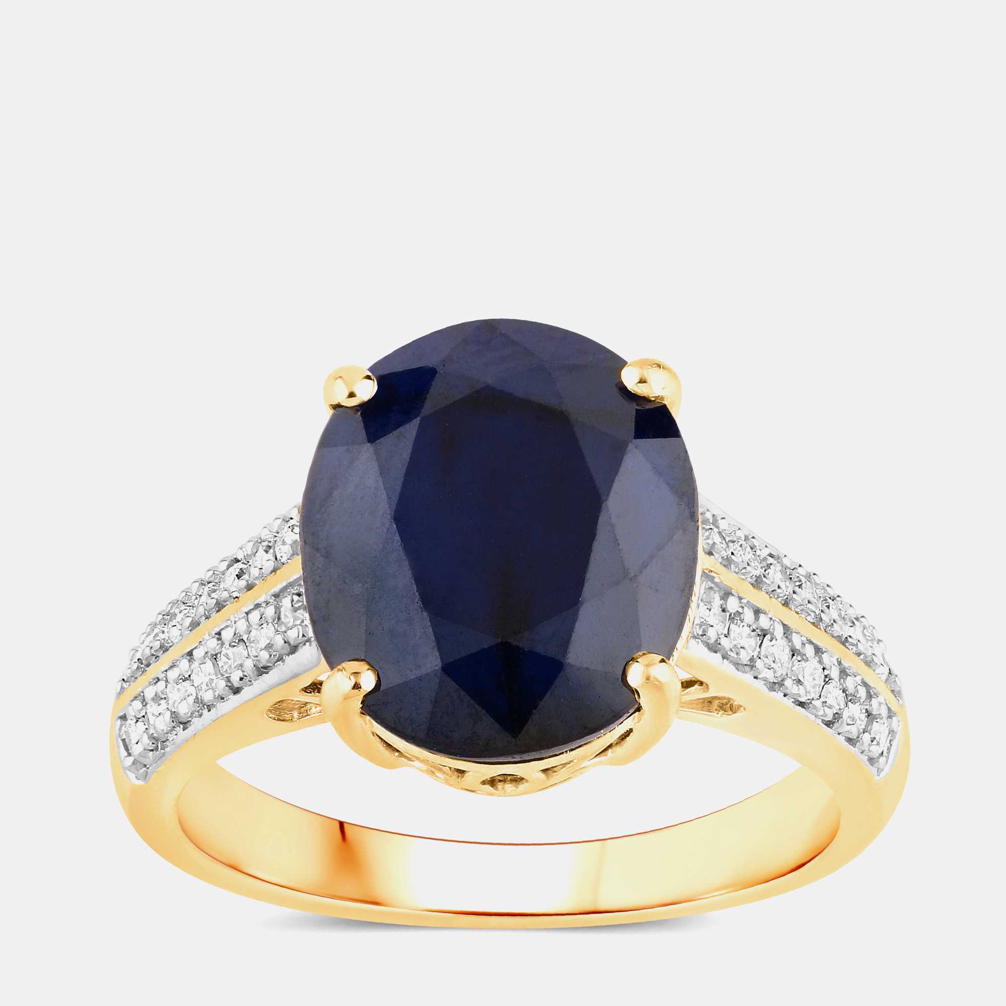 Pre-owned Hautefacets 6.21 Cts Blue Sapphire And Diamond 14k Yellow Gold Bridge Ring Us Size 7