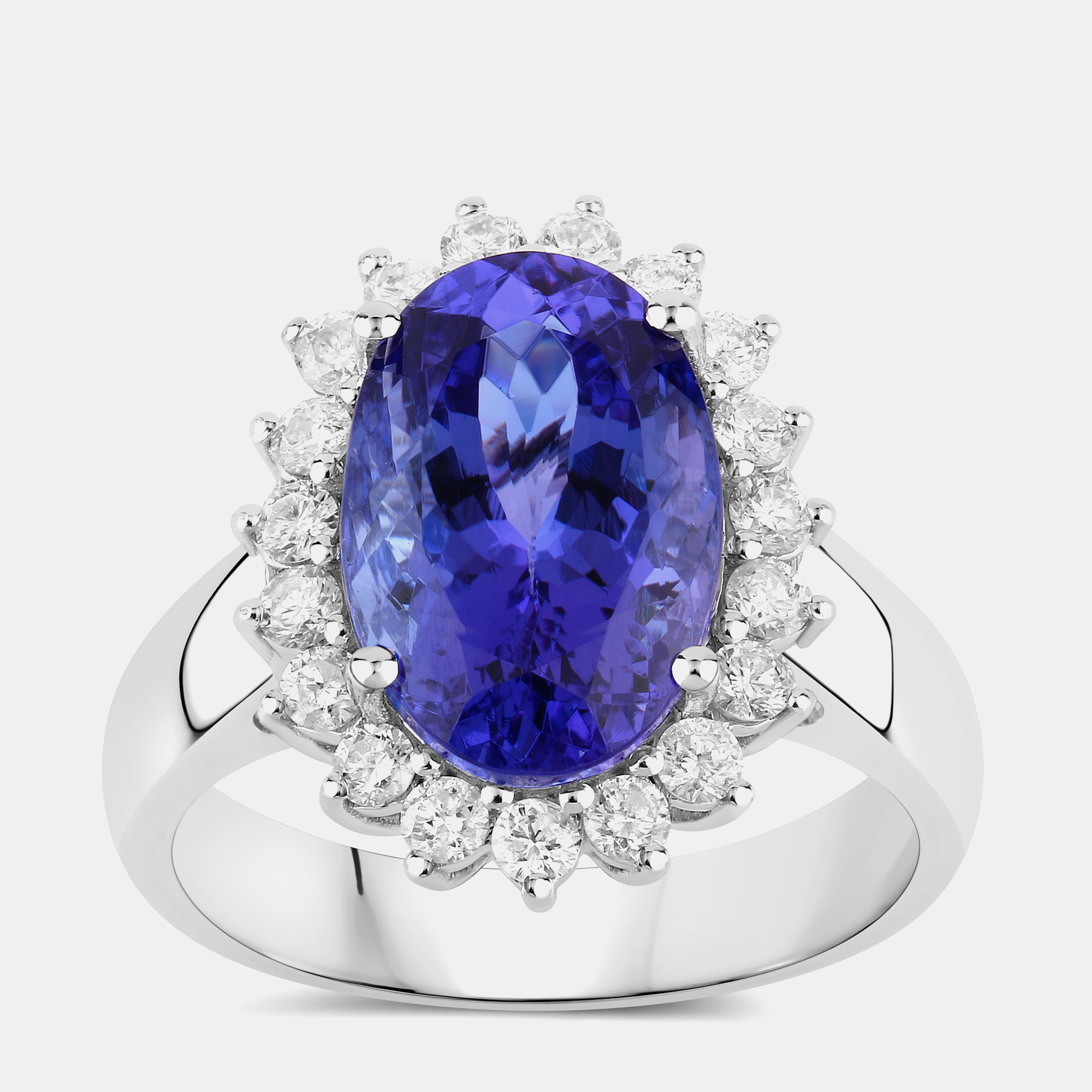 Pre-owned Hautefacets 5.35 Cts Tanzanite And Diamond 14k White Gold Halo Ring Us Size 7