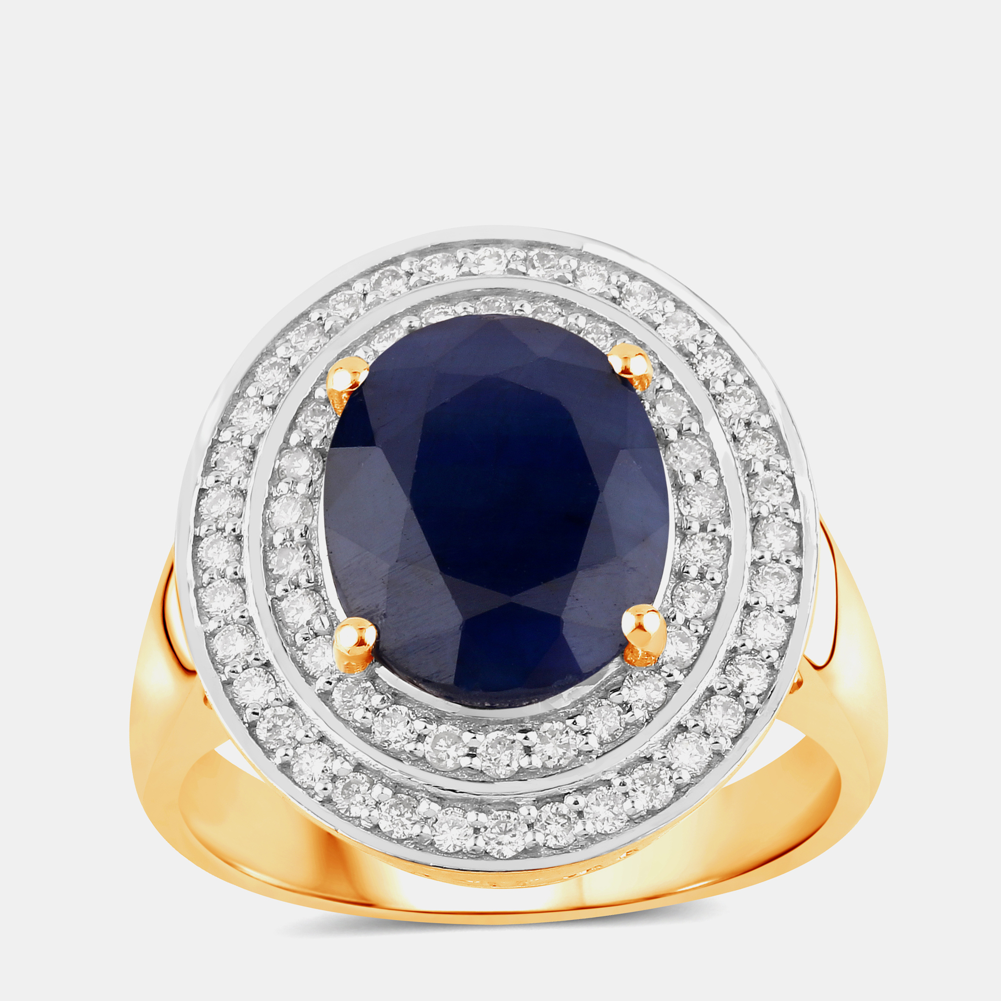 Pre-owned Hautefacets 4.32 Cts Blue Sapphire And Diamond 14k Yellow Gold Halo Ring Us Size 7