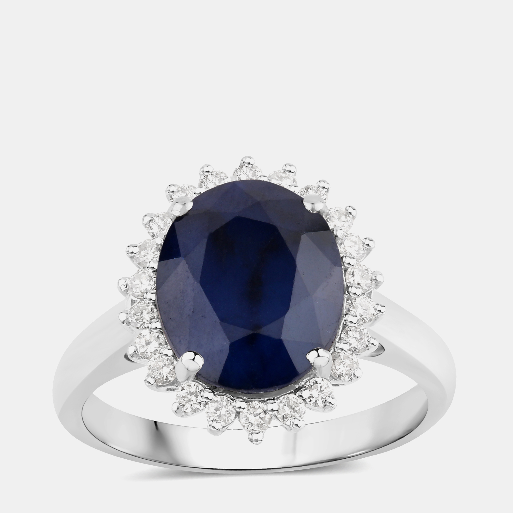 Pre-owned Hautefacets 4.32 Cts Blue Sapphire And Diamond 14k White Gold Halo Ring Us Size 7