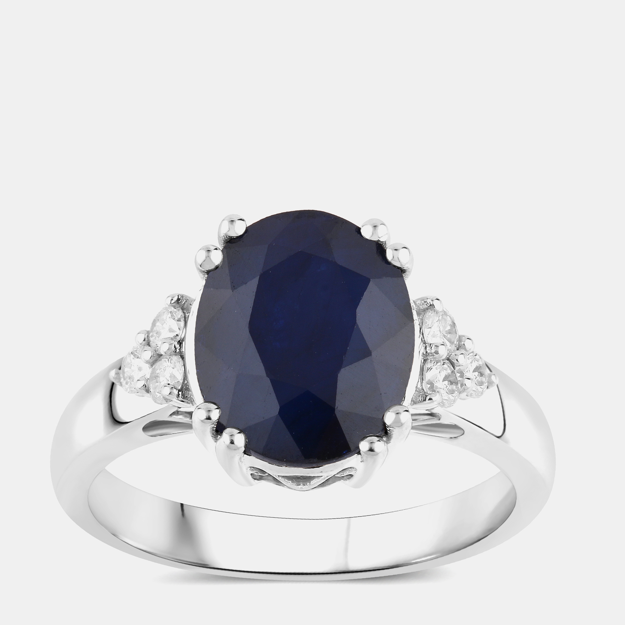 Pre-owned Hautefacets 4.32 Cts Blue Sapphire And Diamond 14k White Gold Cocktail Ring Us Size 7