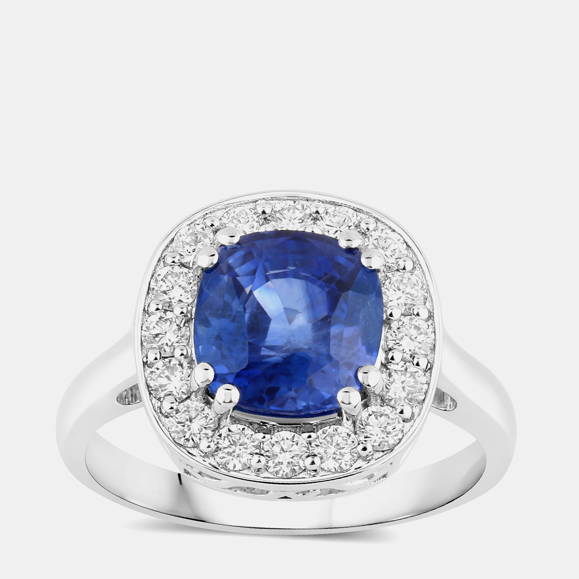 Pre-owned Hautefacets 3.35 Cts Ceylon Blue Sapphire And Diamond 18k White Gold Halo Ring Us Size 7