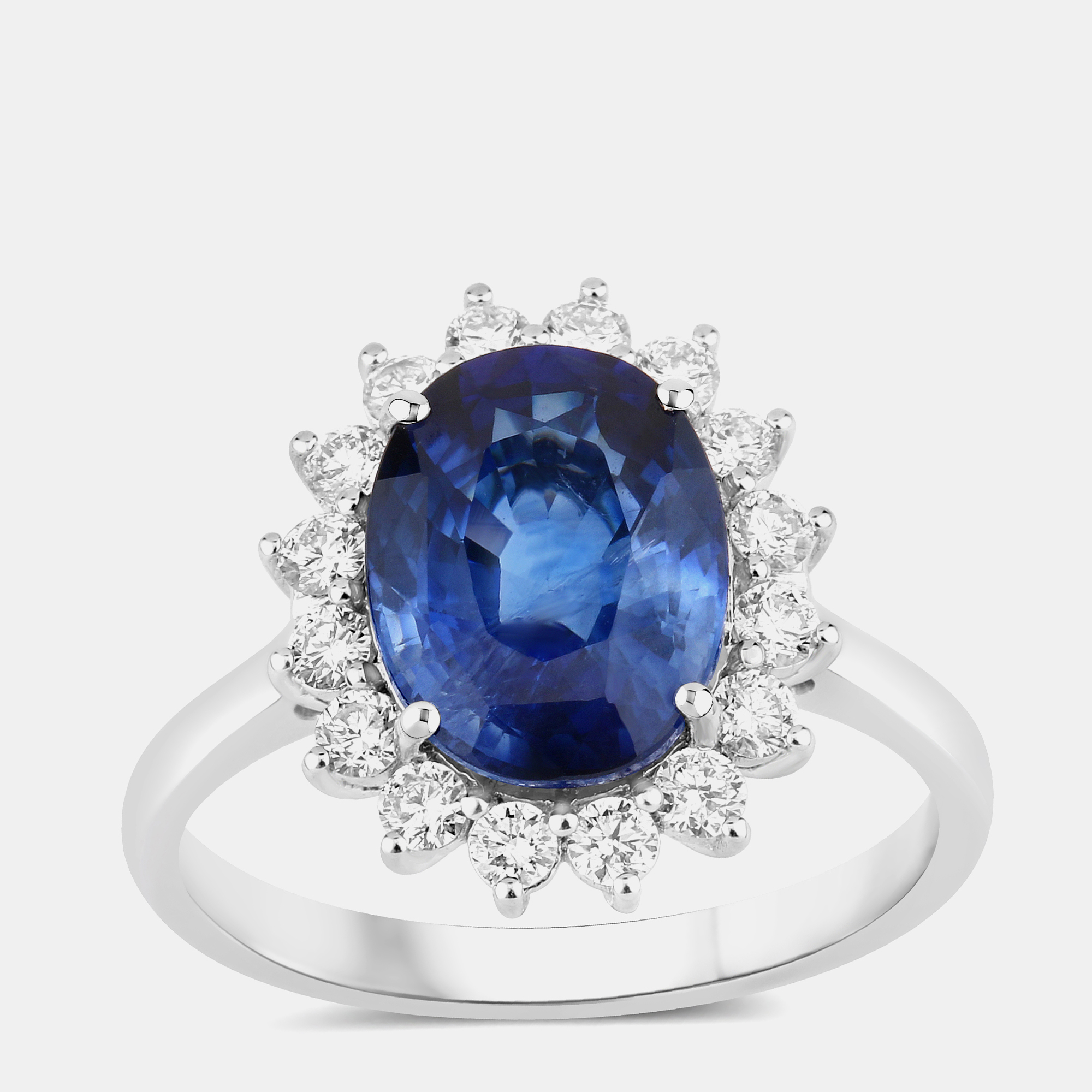 Pre-owned Hautefacets 4.06 Cts Ceylon Blue Sapphire And Diamond 18k White Gold Halo Ring Us Size 7