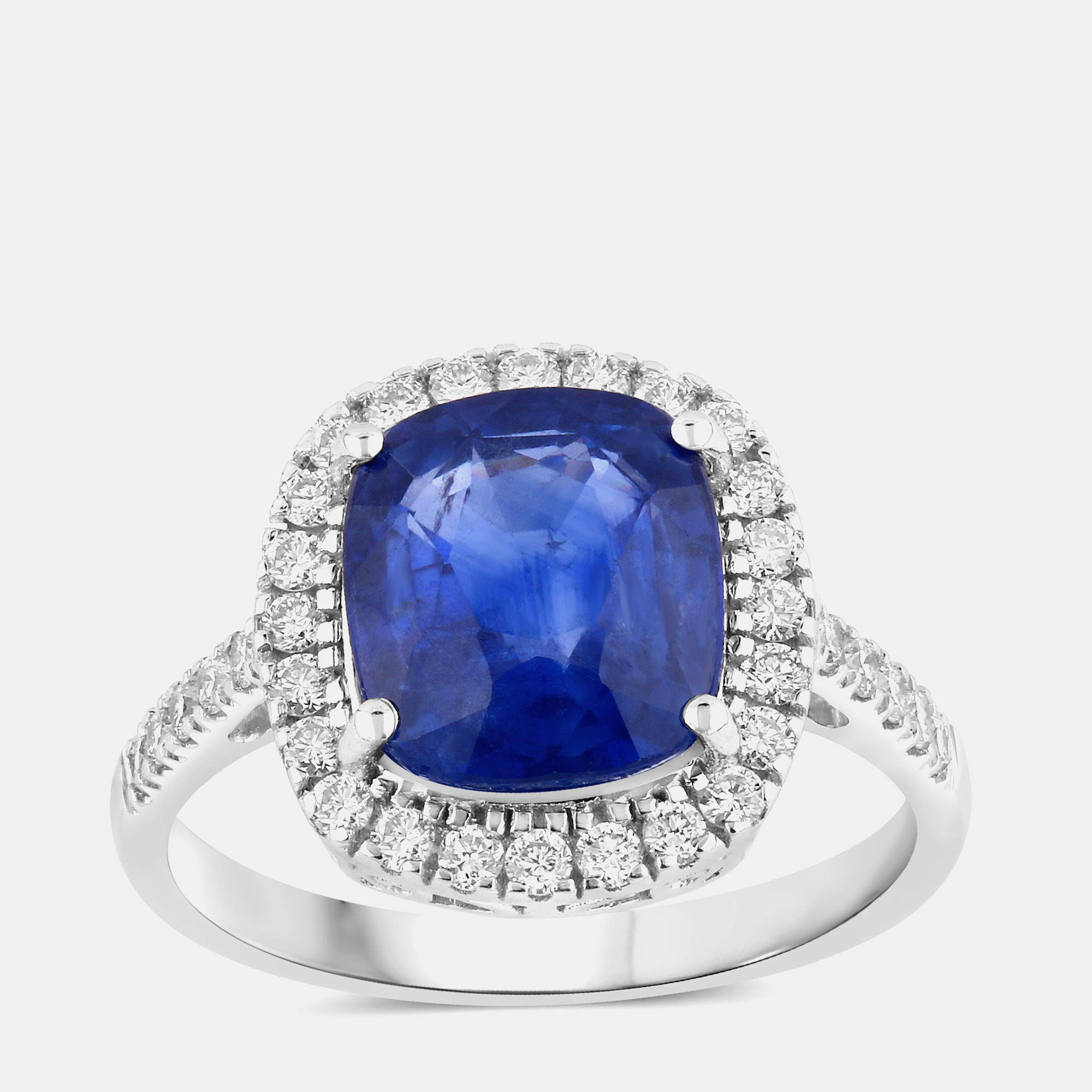 Pre-owned Hautefacets 4.35 Cts Ceylon Blue Sapphire And Diamond 18k White Gold Halo Ring Us Size 7