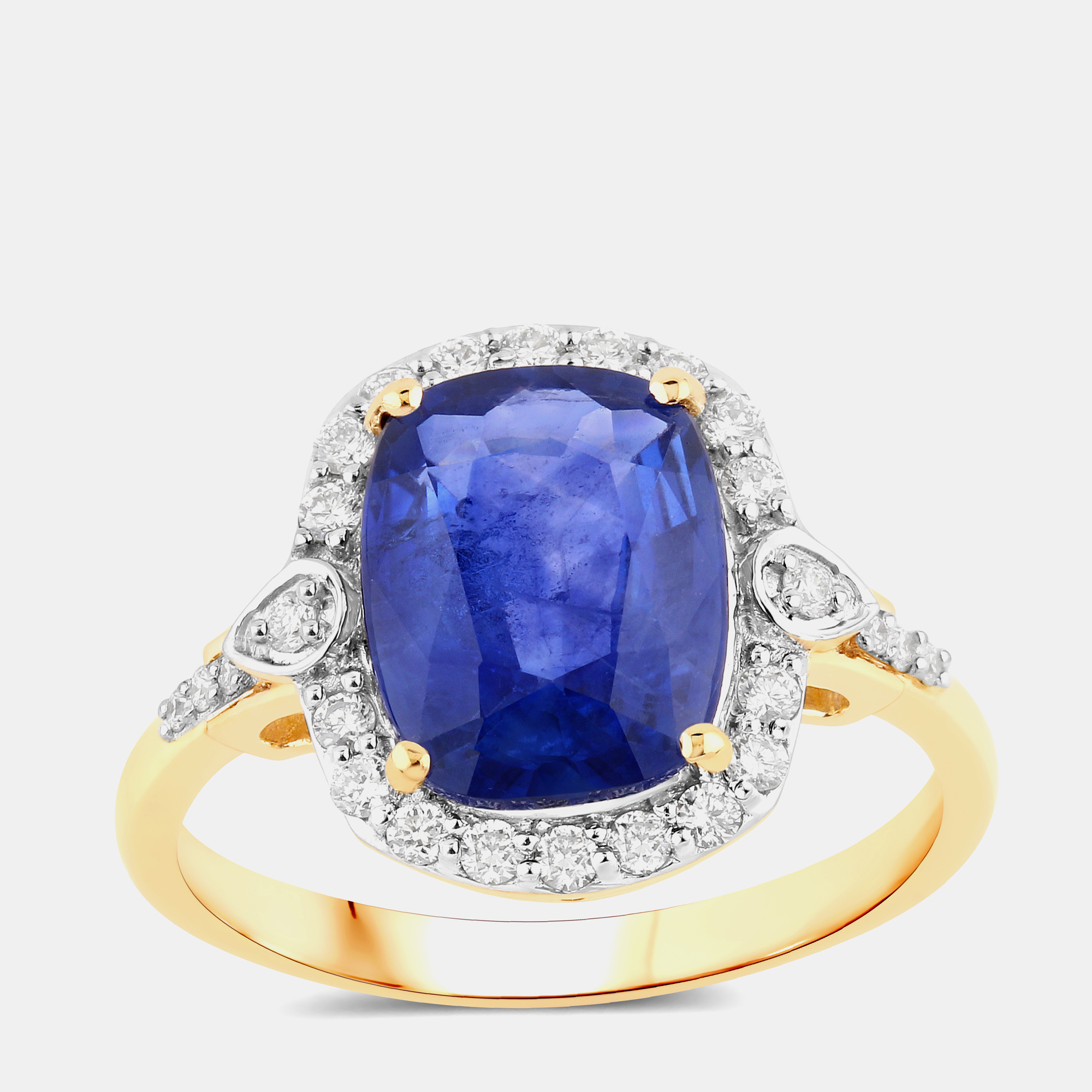 Pre-owned Hautefacets 3.72 Cts Ceylon Blue Sapphire And Diamond 18k Yellow Gold Halo Ring Us Size 7