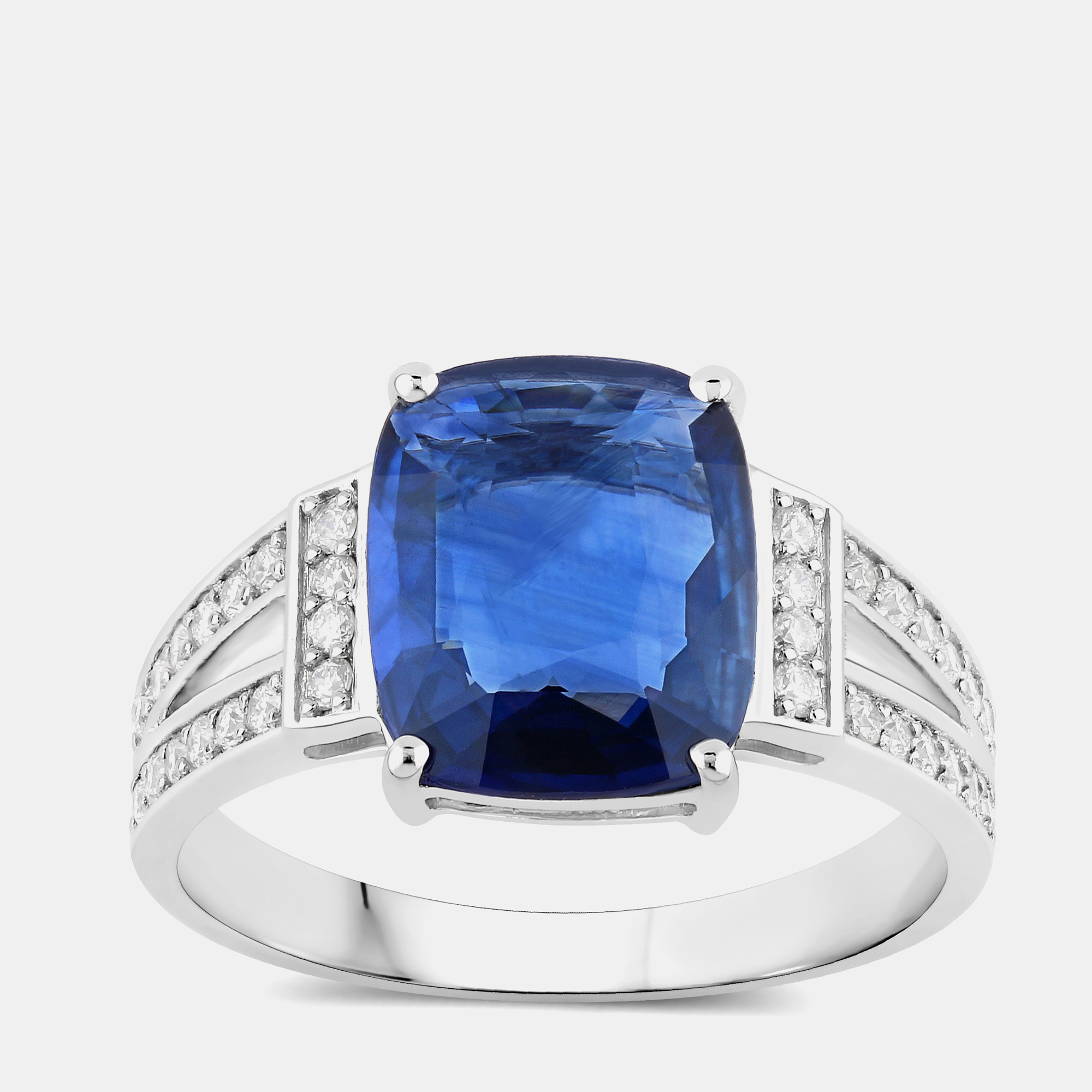 Pre-owned Hautefacets 3.11 Cts Ceylon Blue Sapphire And Diamond 18k White Gold Bridge Ring Us Size 7