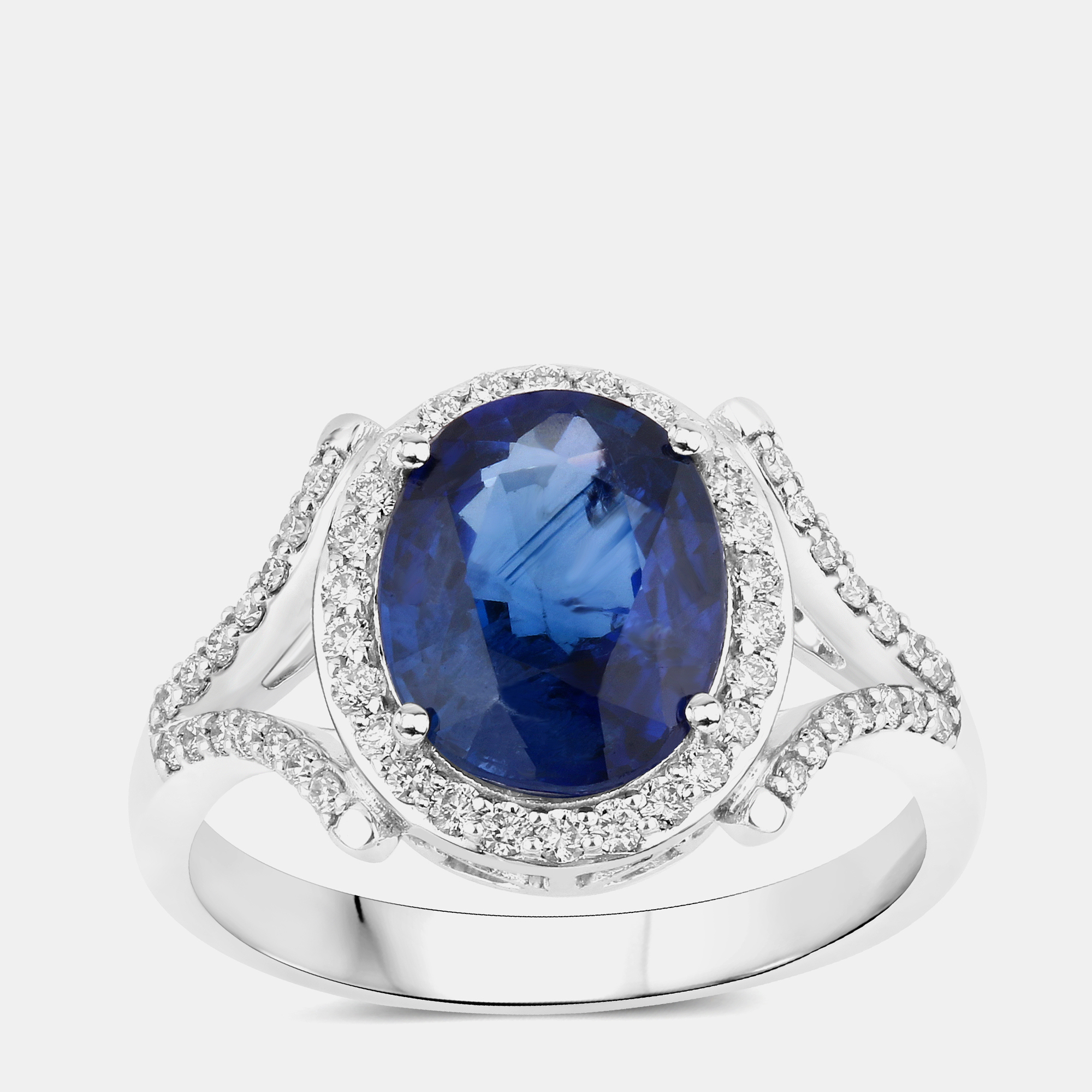 Pre-owned Hautefacets 3.38 Cts Ceylon Blue Sapphire And Diamond 18k White Gold Promise Ring Us Size 7