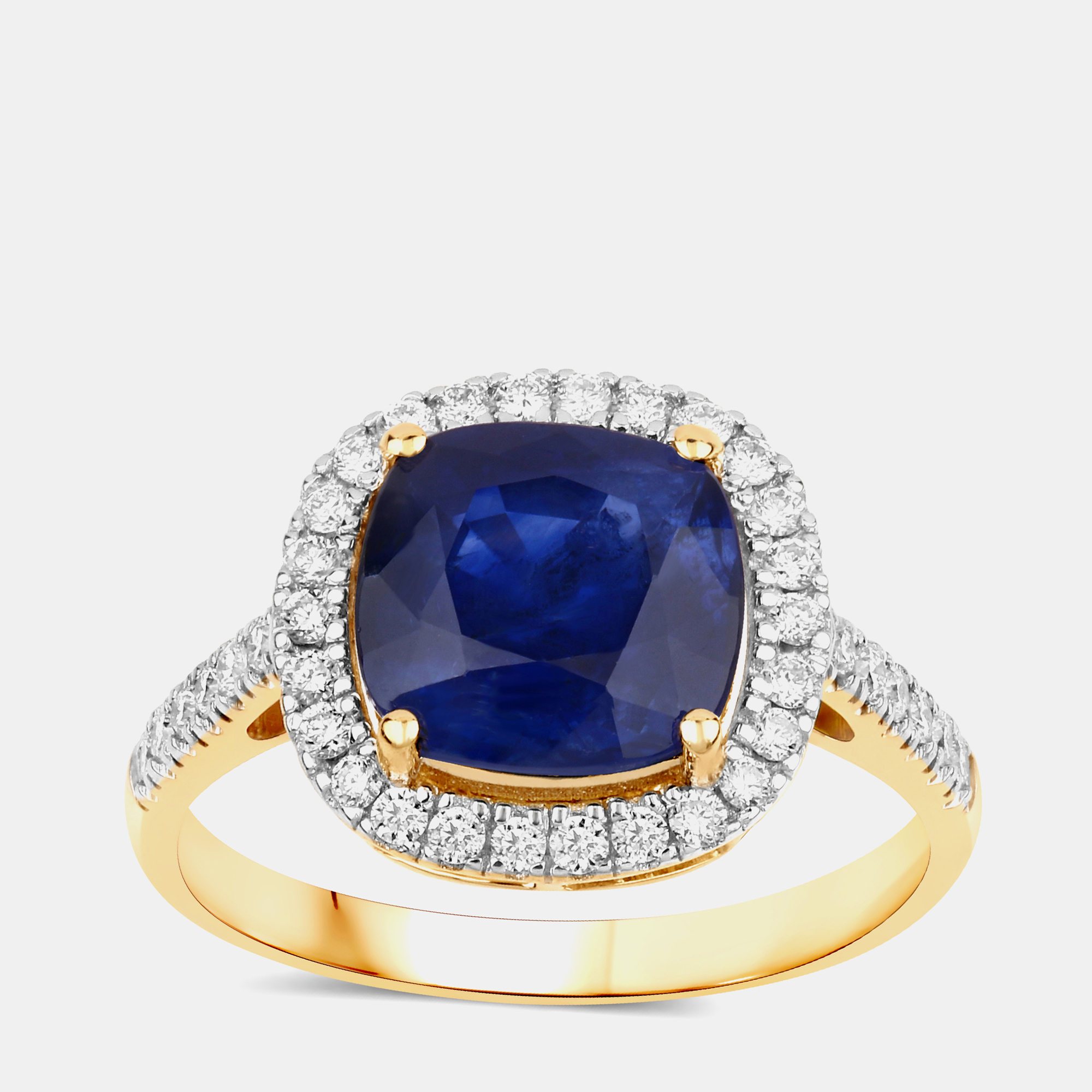 Pre-owned Hautefacets 3.38 Cts Ceylon Blue Sapphire And Diamond 18k Yellow Gold Halo Ring Us Size 7