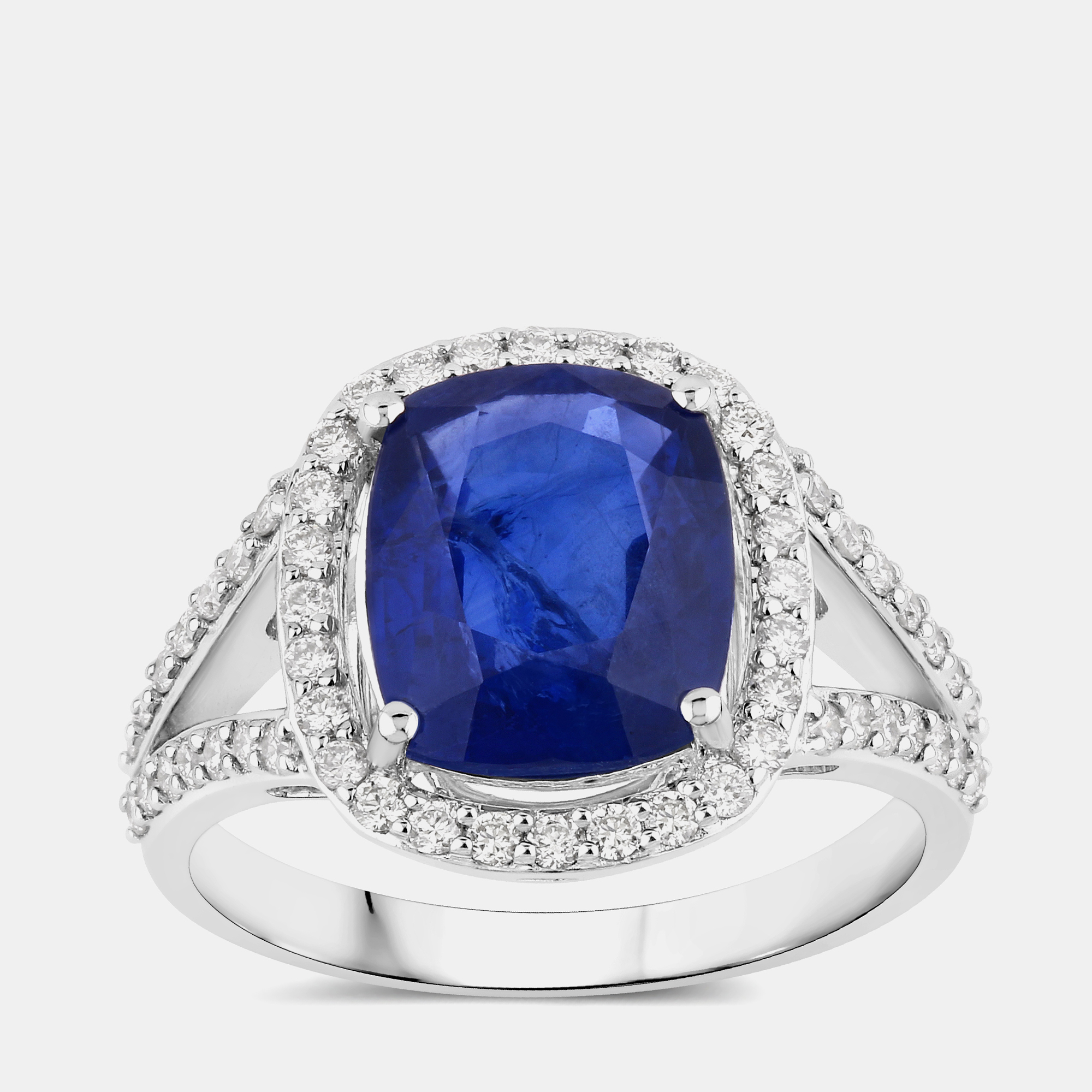 Pre-owned Hautefacets 4.01 Cts Ceylon Blue Sapphire And Diamond 18k White Gold Halo Ring Us Size 7