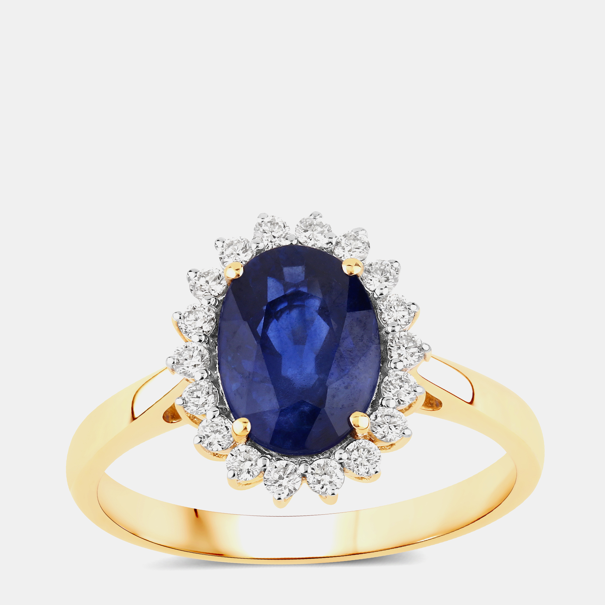 

2.36 cts Ceylon Blue Sapphire and Diamond 18K Yellow Gold Halo Ring US Size 7