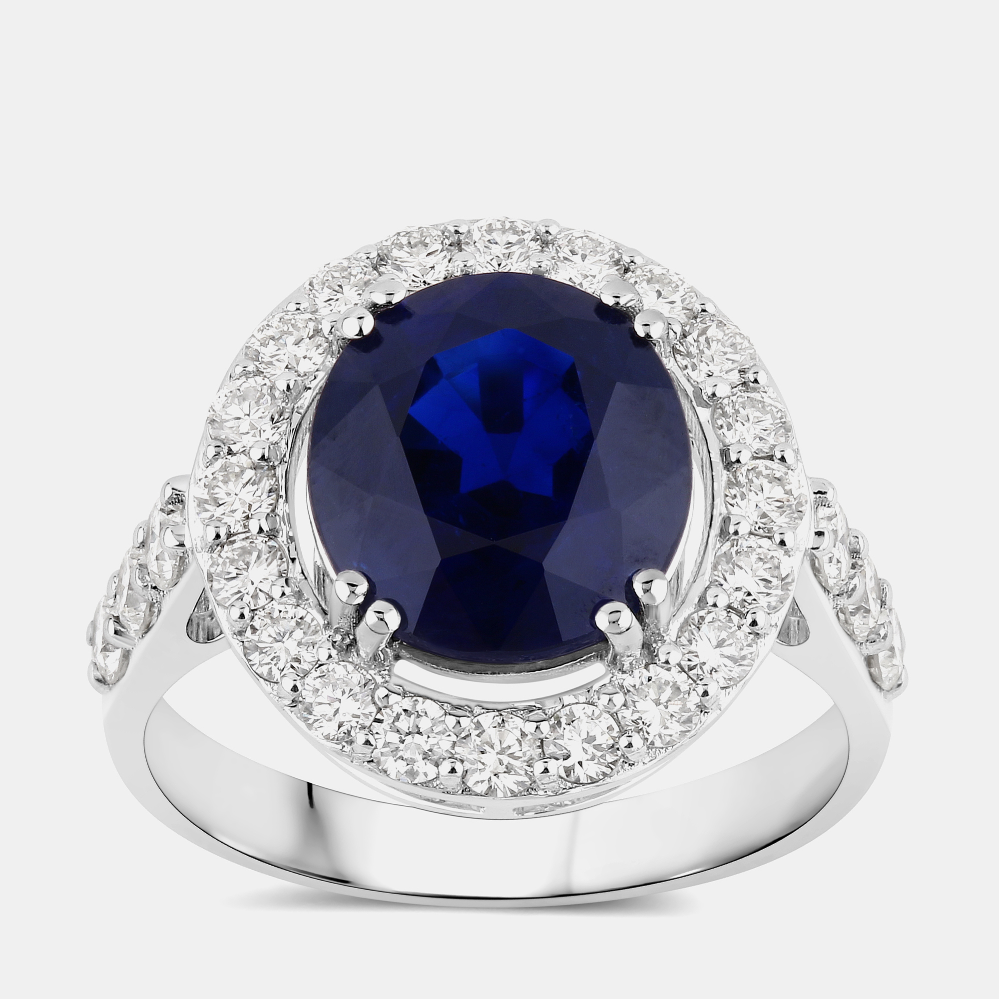 Pre-owned Hautefacets 4.74 Cts Ceylon Blue Sapphire And Diamond 18k White Gold Halo Ring Us Size 7