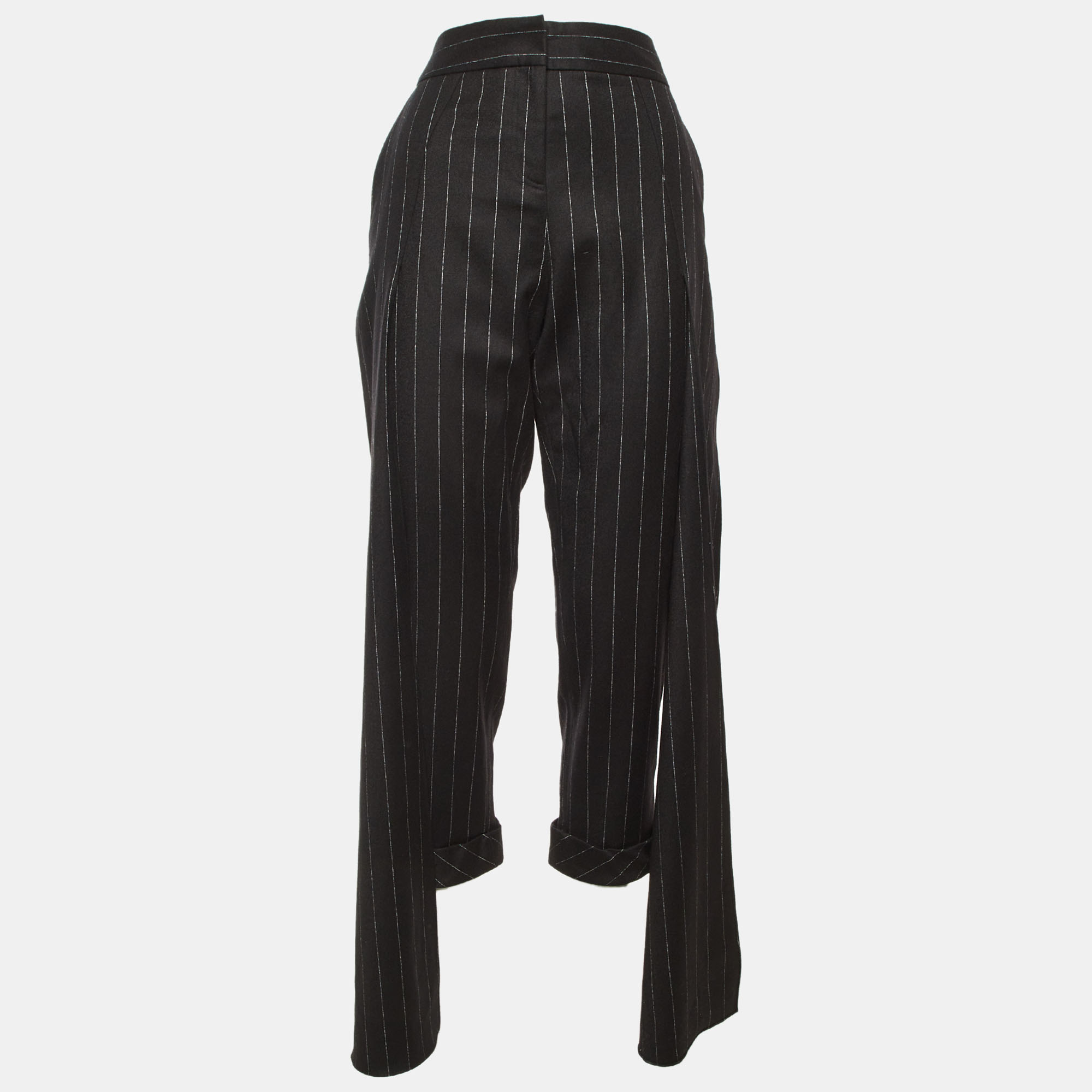 

Hellessy Black Pin Striped Wool Overlay Detail Cropped Trousers M/Waist 32"