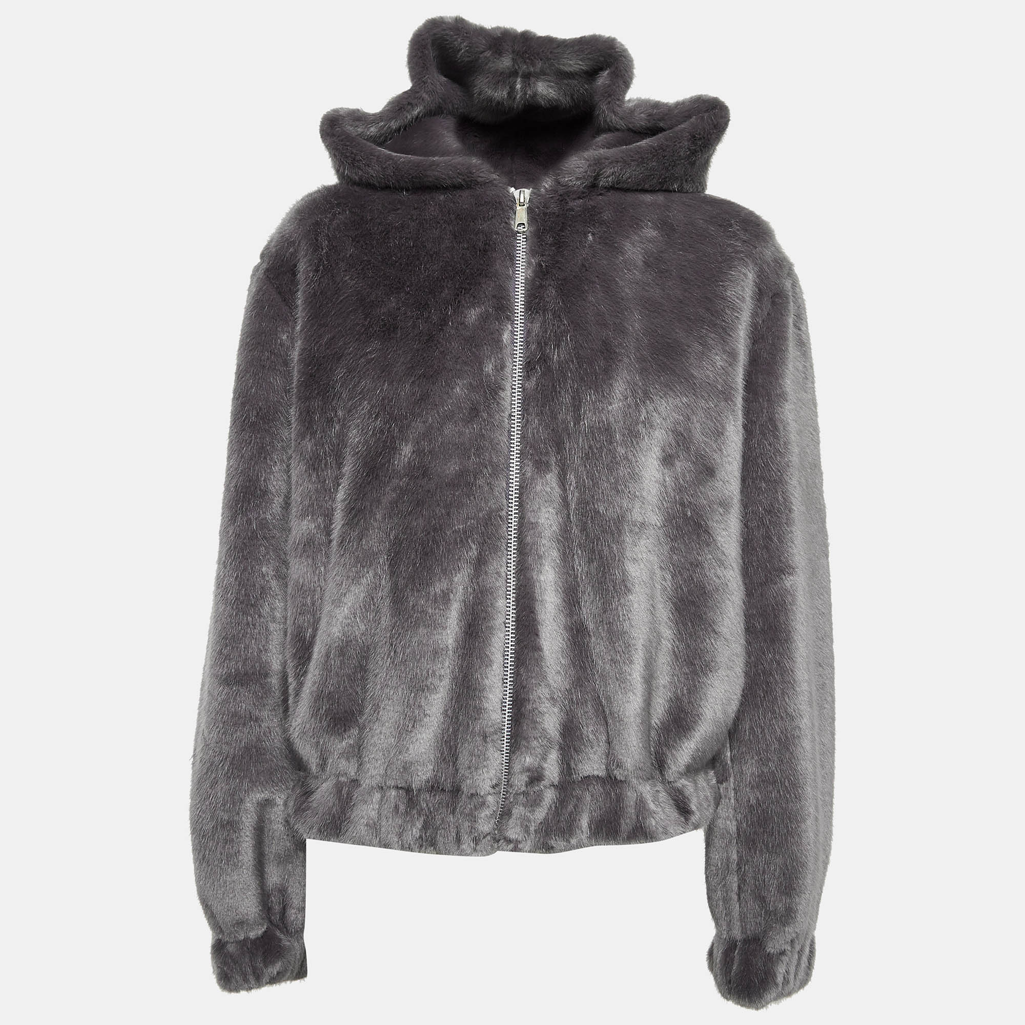 

Helmut Lang Seal Grey Faux Fur Zip-Up Bomber Jacket M