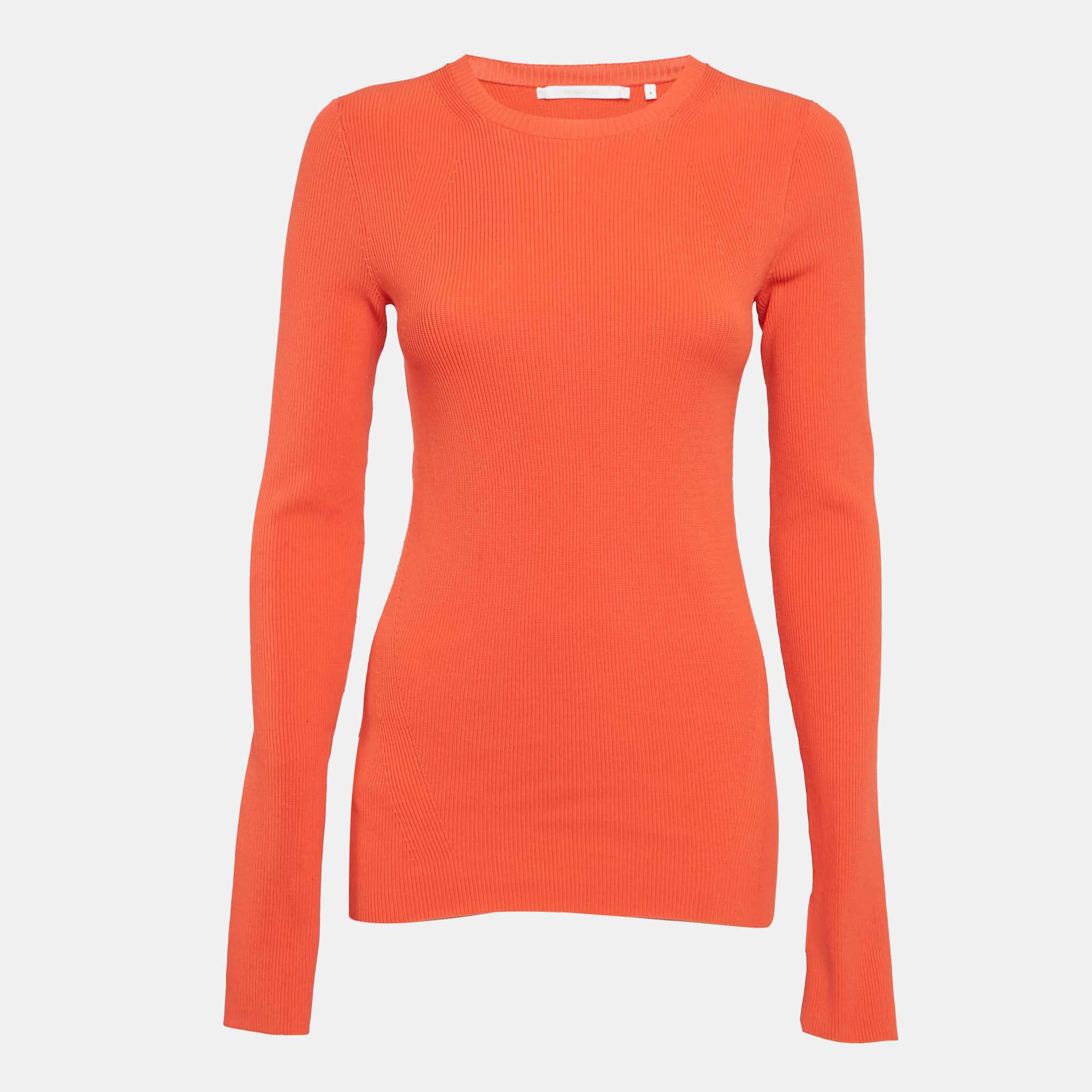 

Helmut Lang Orange Rib Knit Crew Neck Jumper S