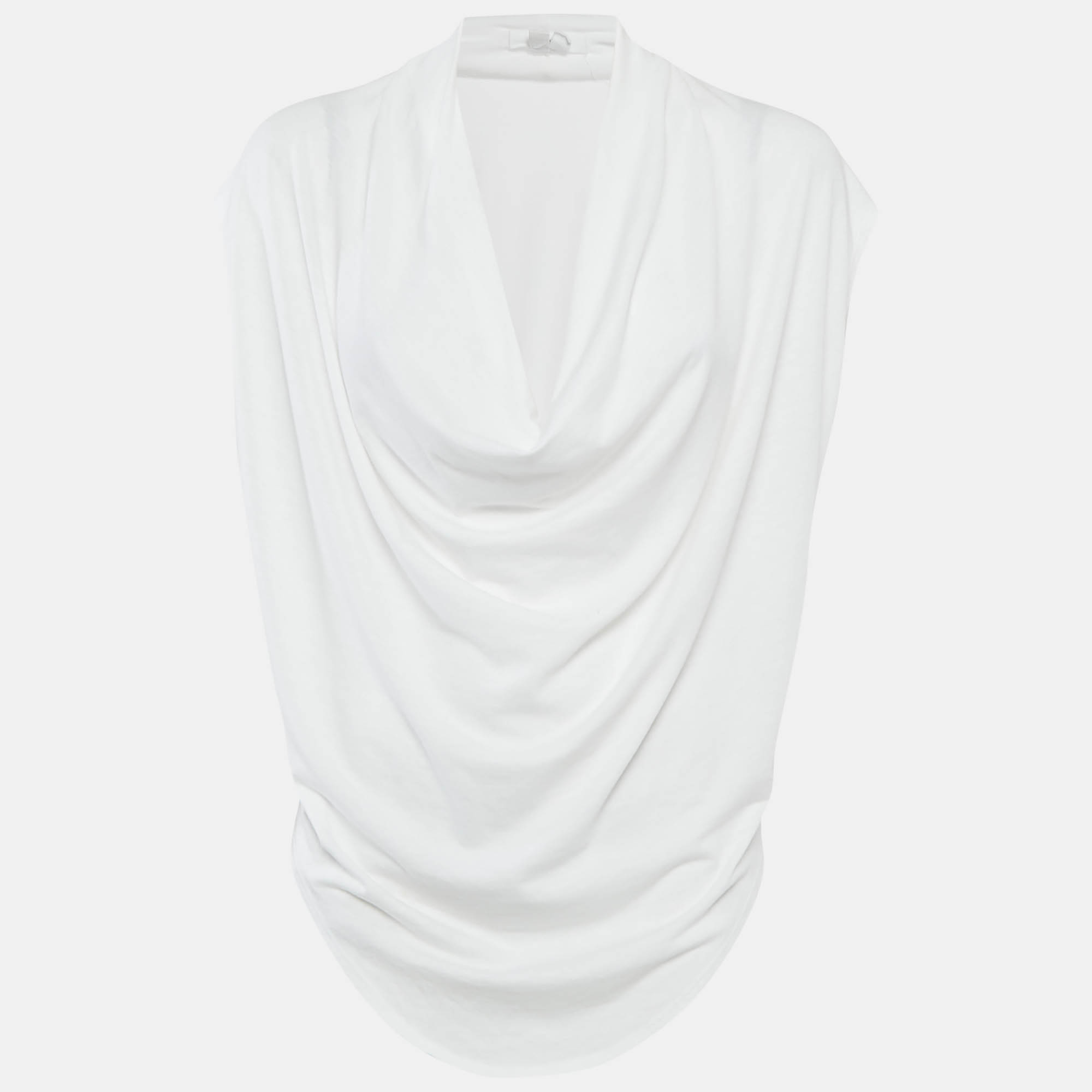 Pre-owned Helmut Lang White Jersey Asymmetric Top M